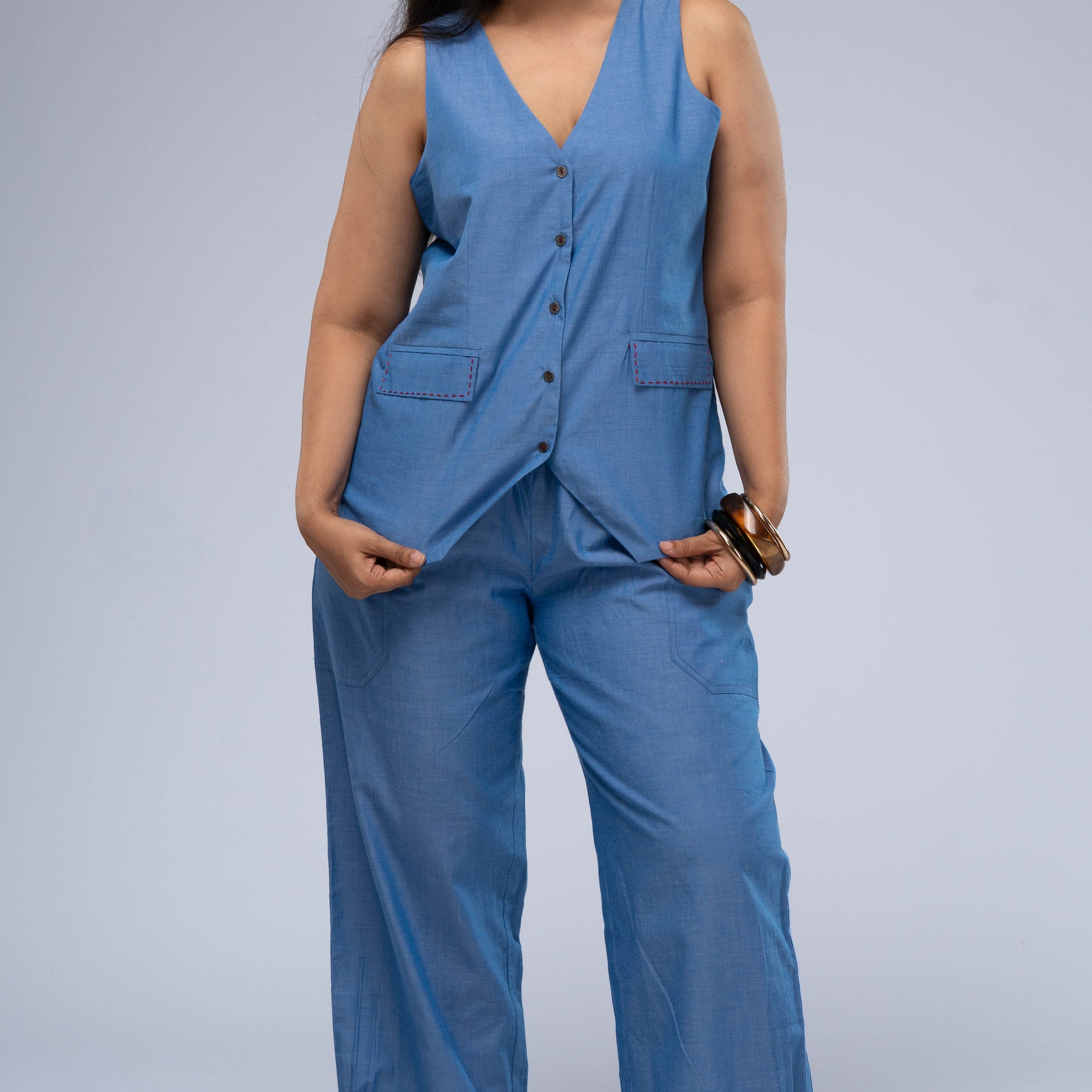 Saanjh Chambray Waistcoat Set