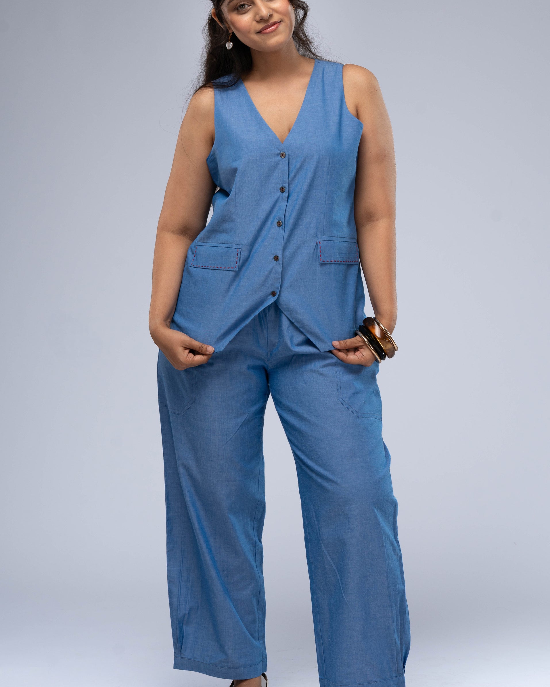Saanjh Chambray Waistcoat Set
