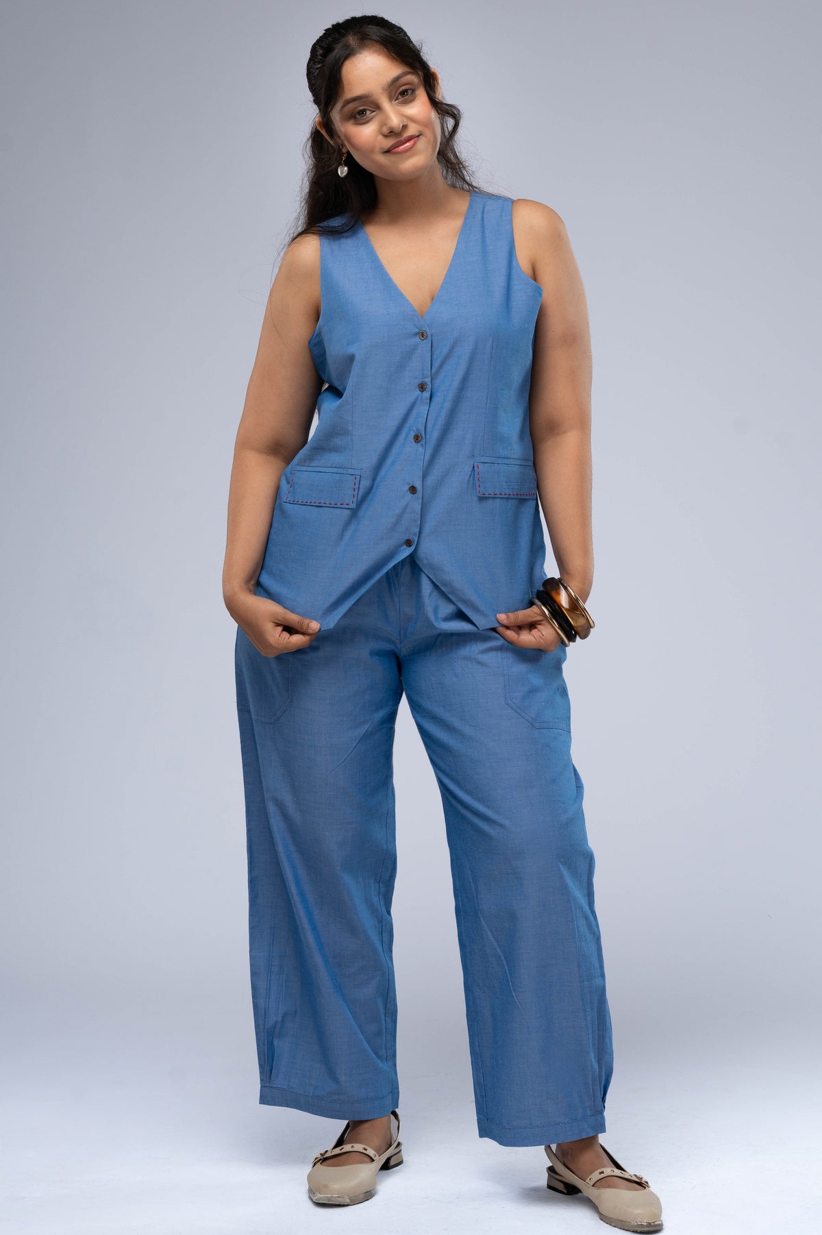 Saanjh Chambray Waistcoat Set