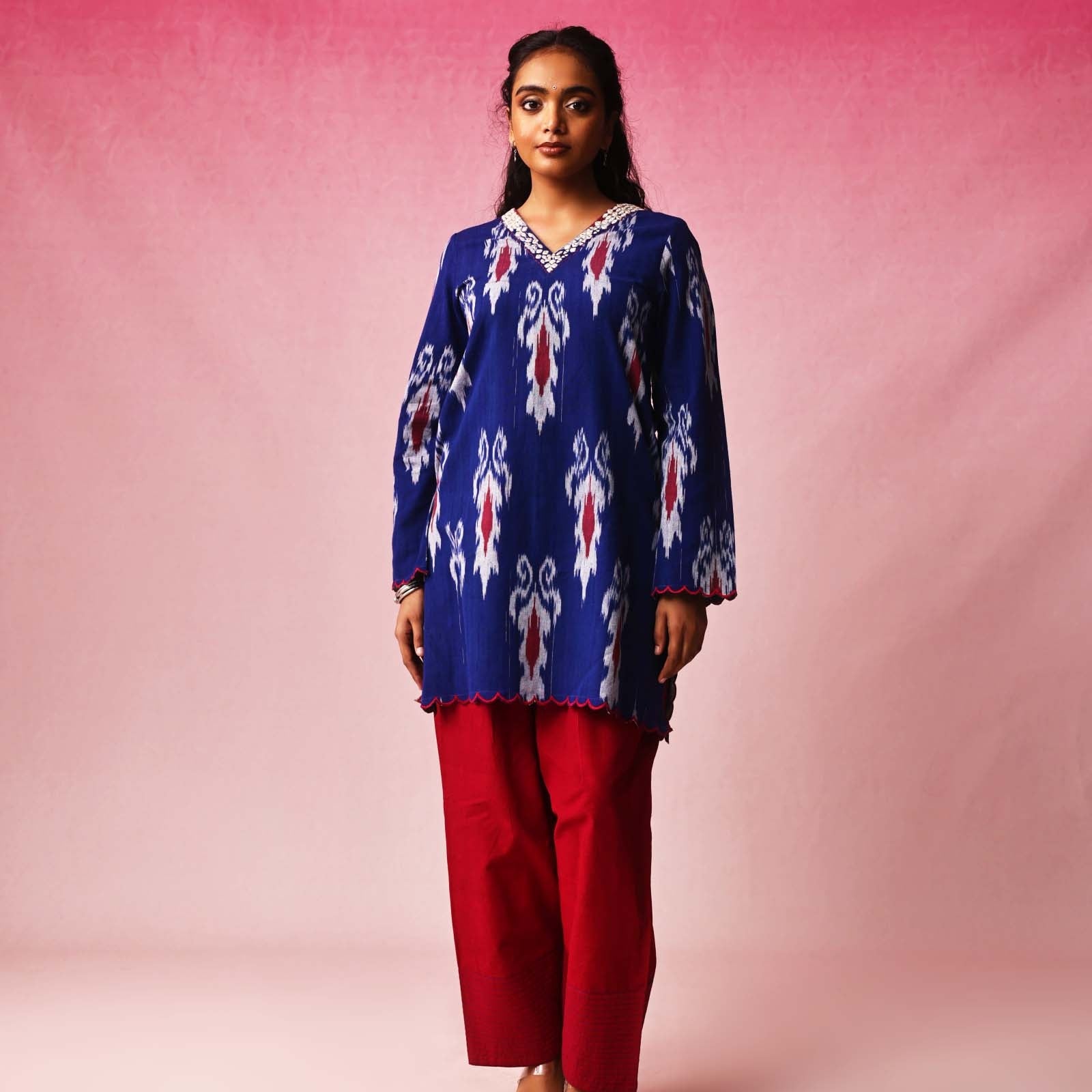 Ambara Ikkat Kurta in Blue by Lavira