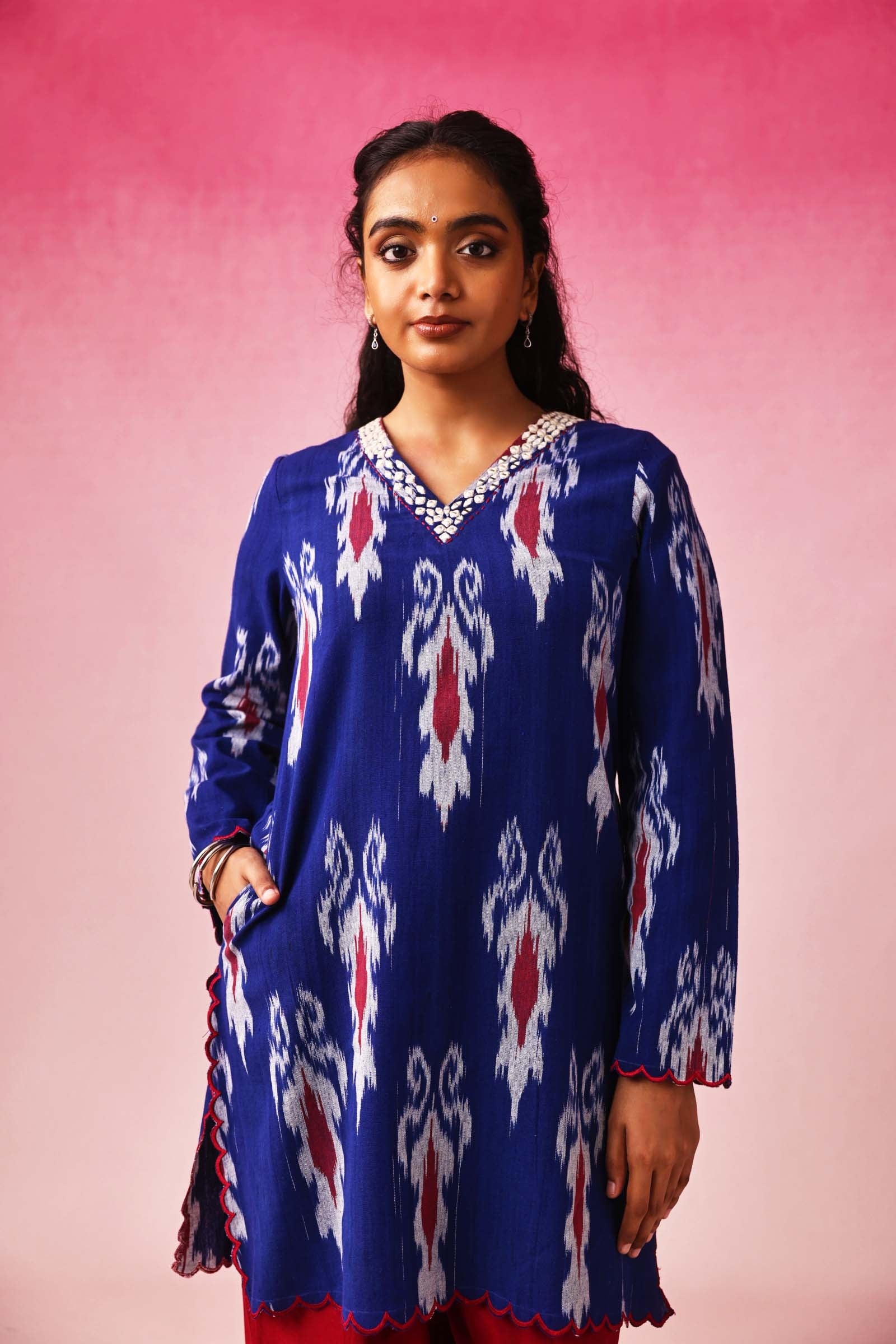 Ambara Ikkat Kurta in Blue by Lavira