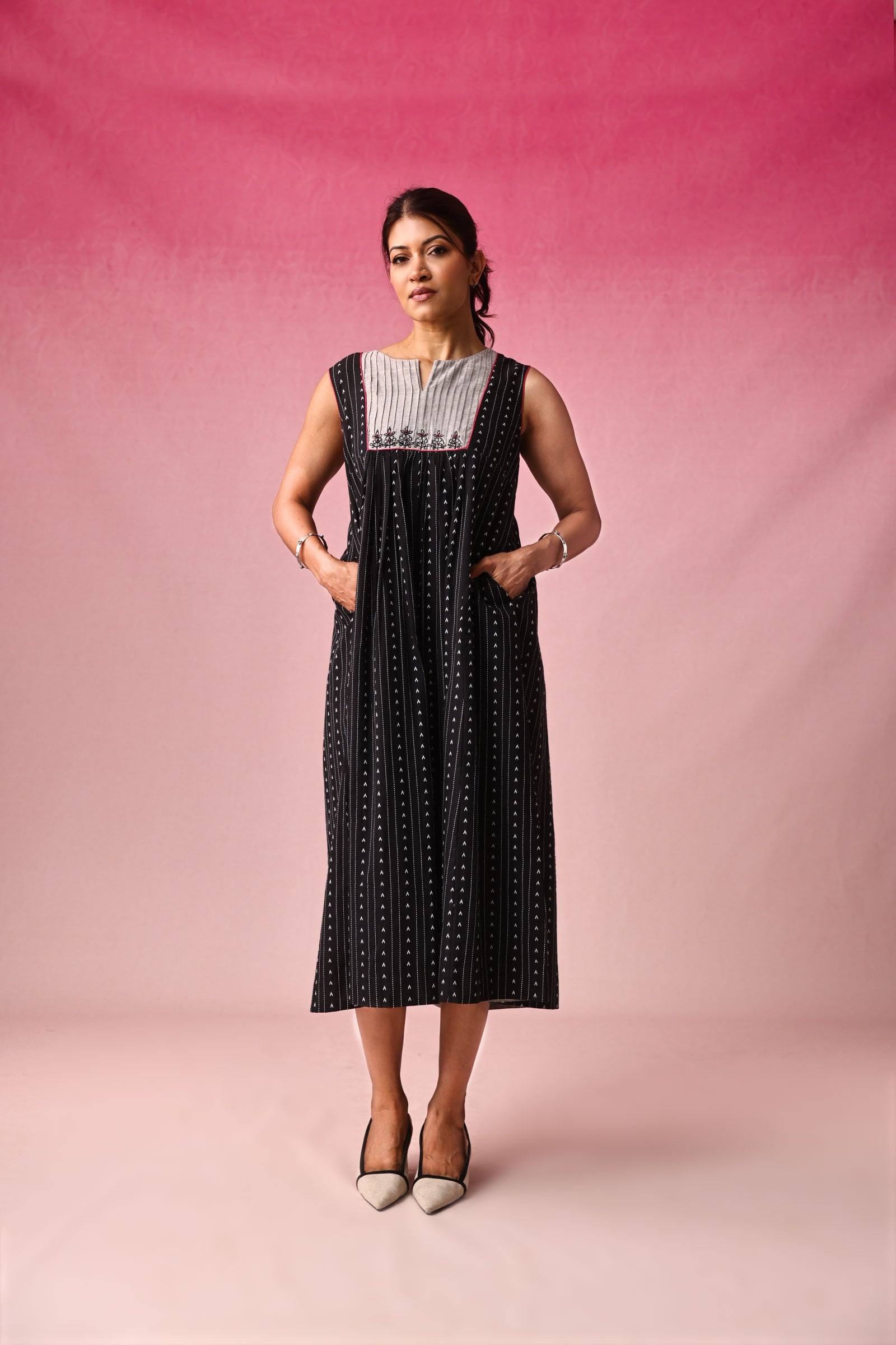 Anjana Cotton Dobby Dress in Black by Lavira