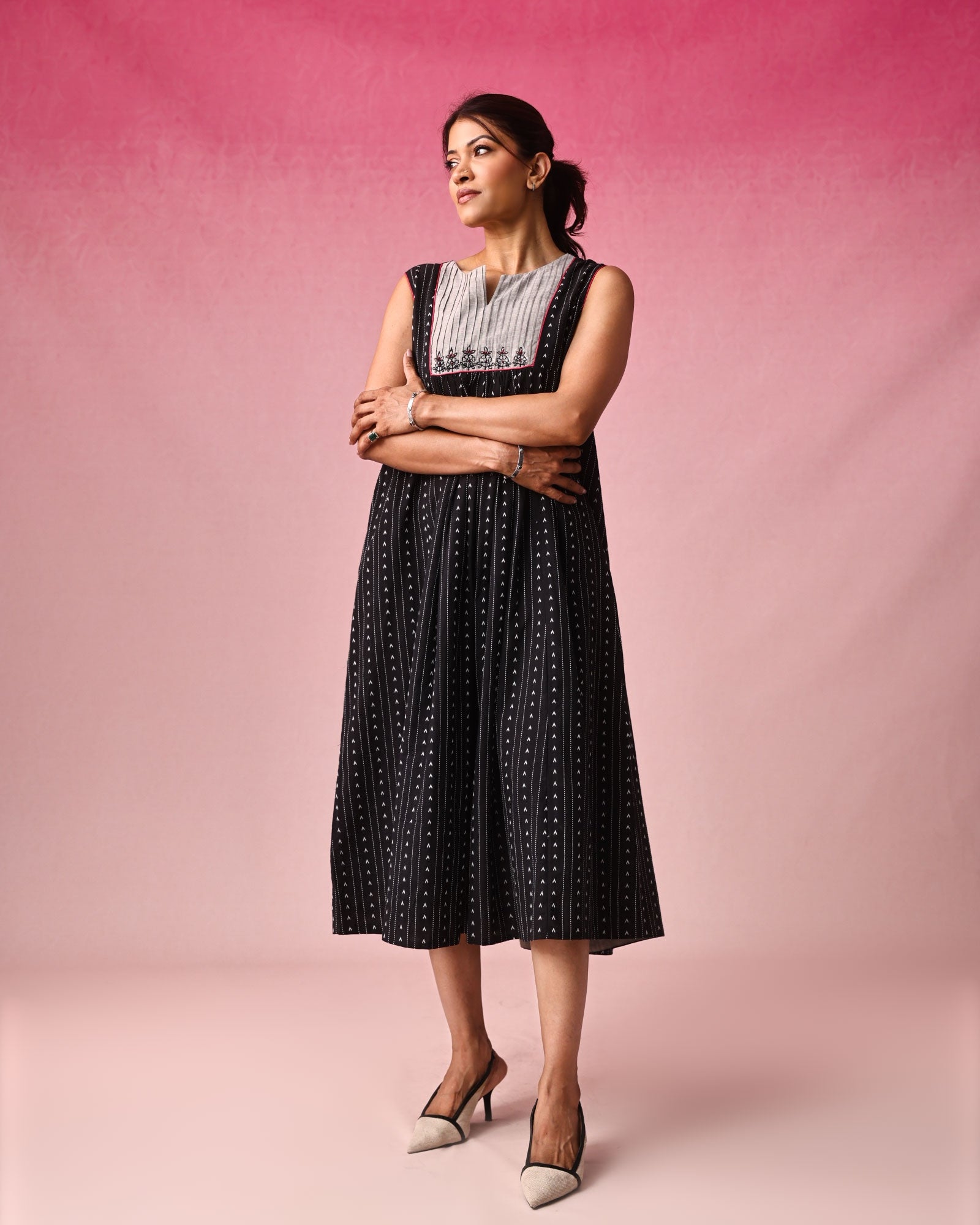 Anjana Cotton Dobby Dress in Black by Lavira