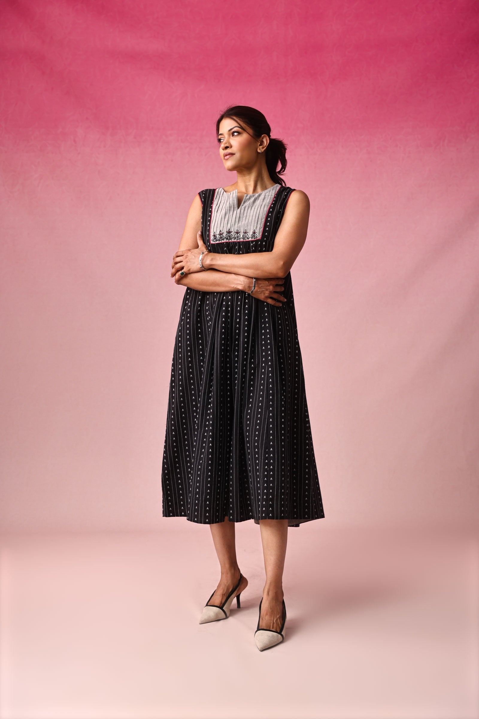 Anjana Cotton Dobby Dress in Black by Lavira