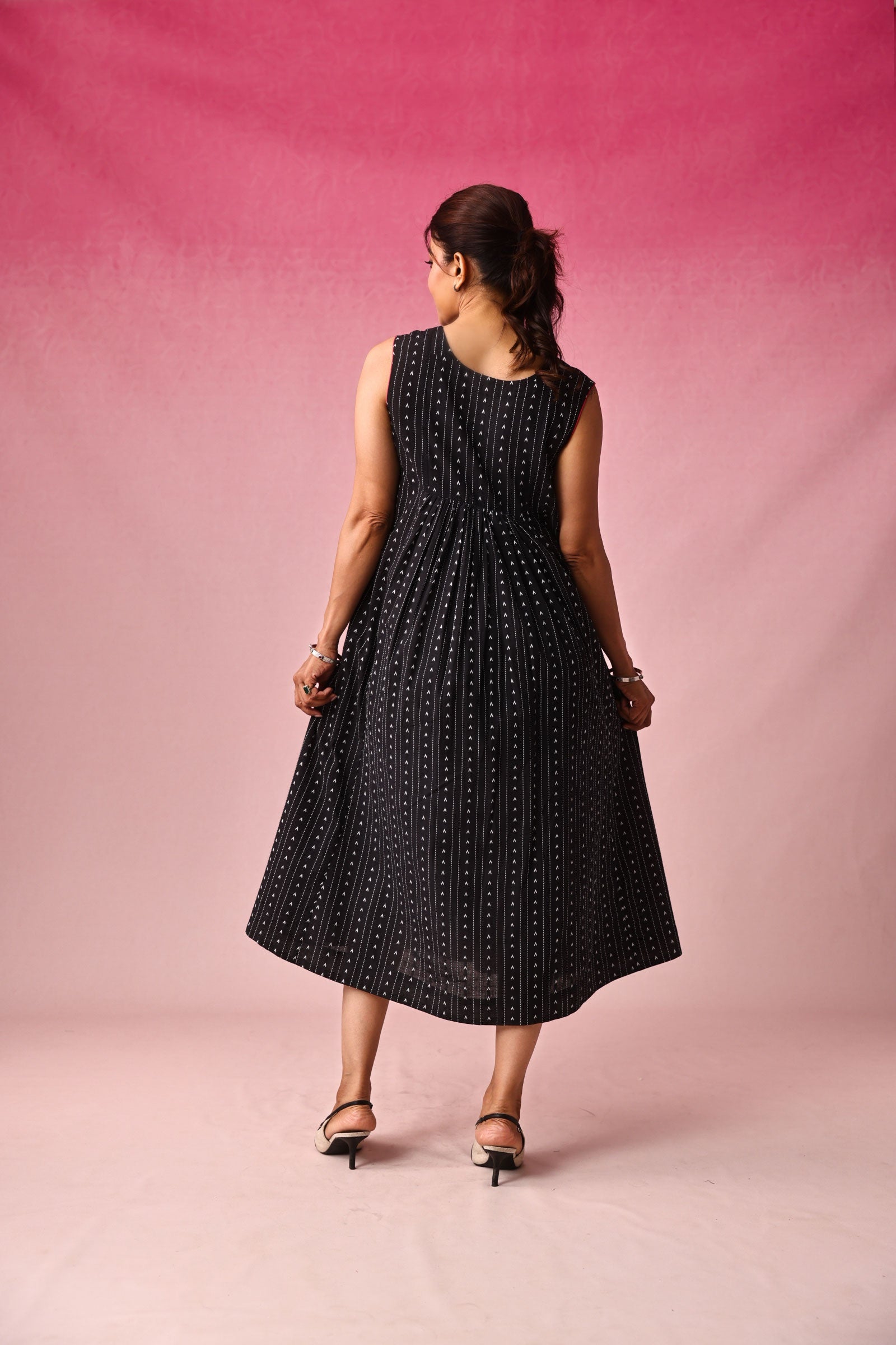Anjana Cotton Dobby Dress in Black by Lavira