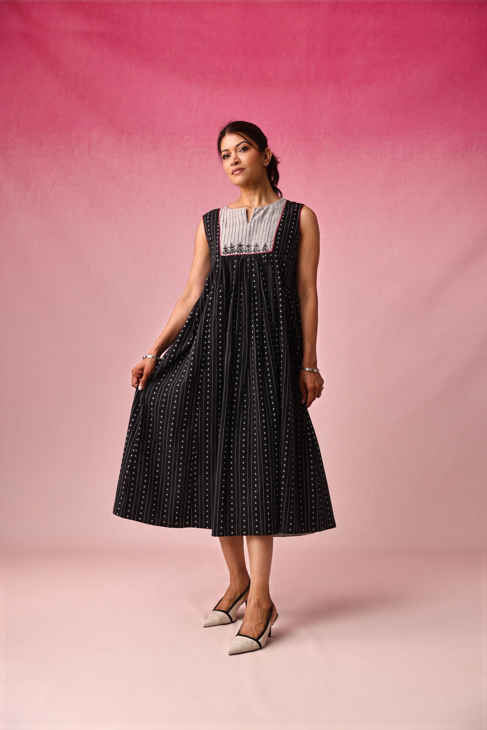 Anjana Cotton Dobby Dress in Black by Lavira