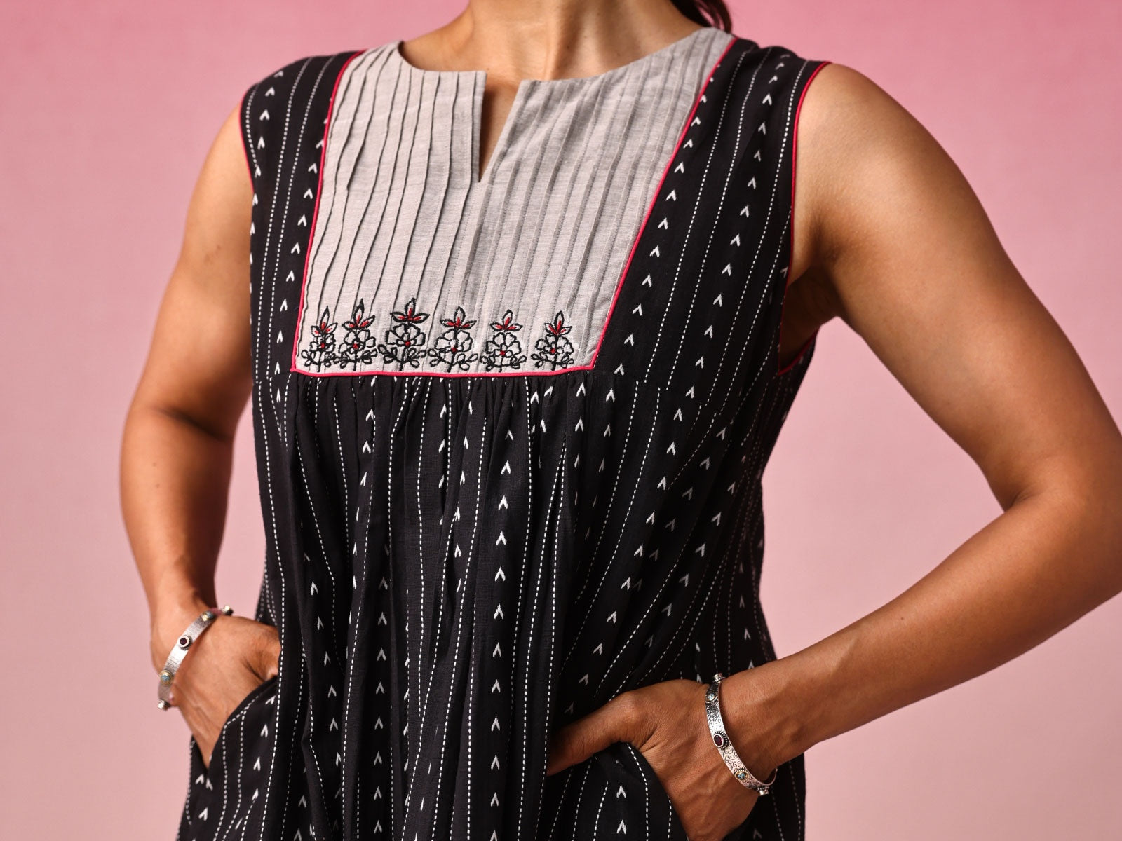 Anjana Cotton Dobby Dress in Black by Lavira