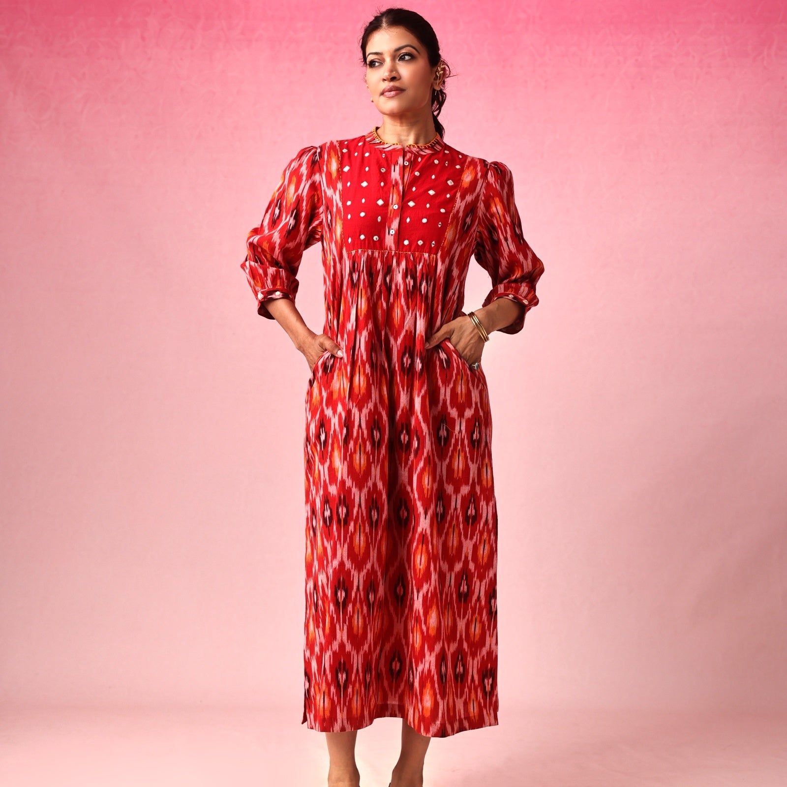 Bindu Ikkat Dress in Red by Lavira