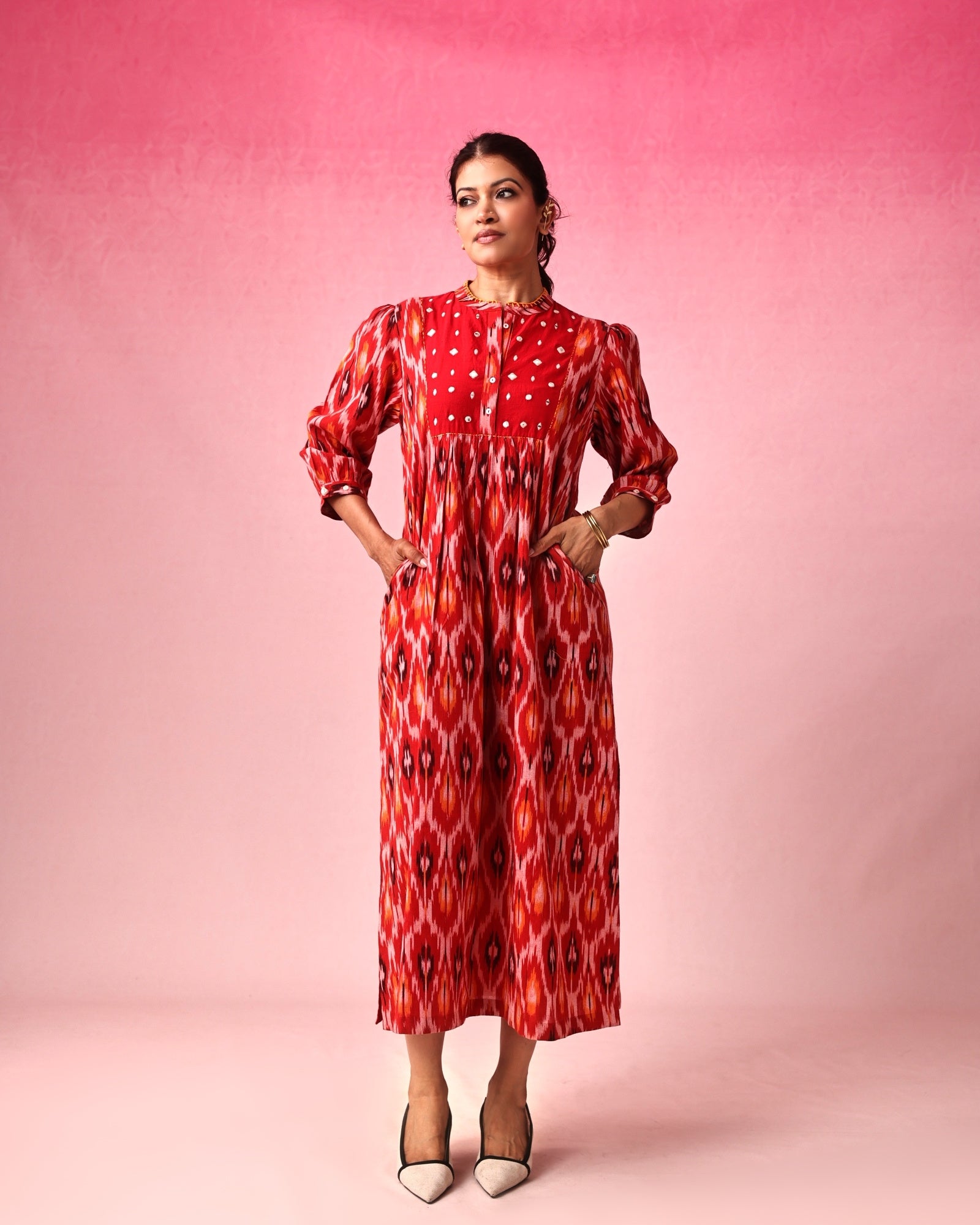 Bindu Ikkat Dress in Red by Lavira