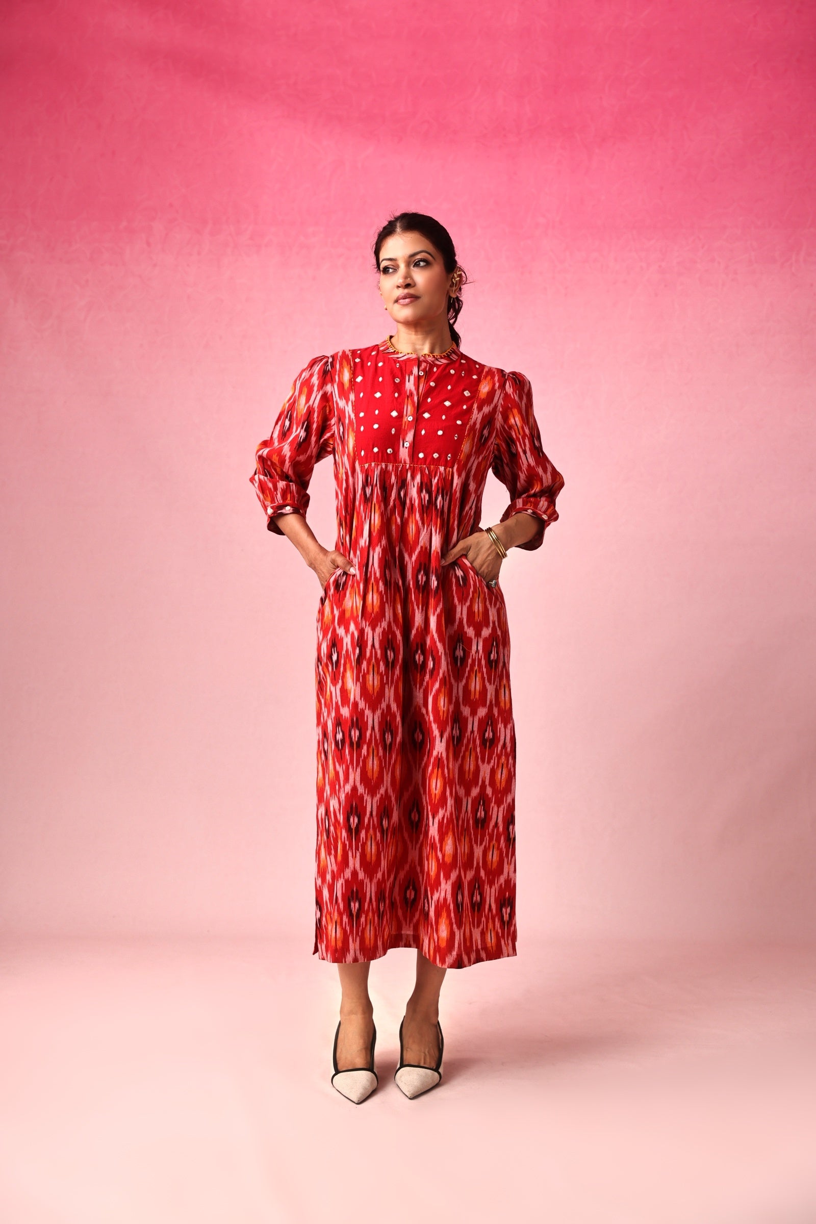 Bindu Ikkat Dress in Red by Lavira