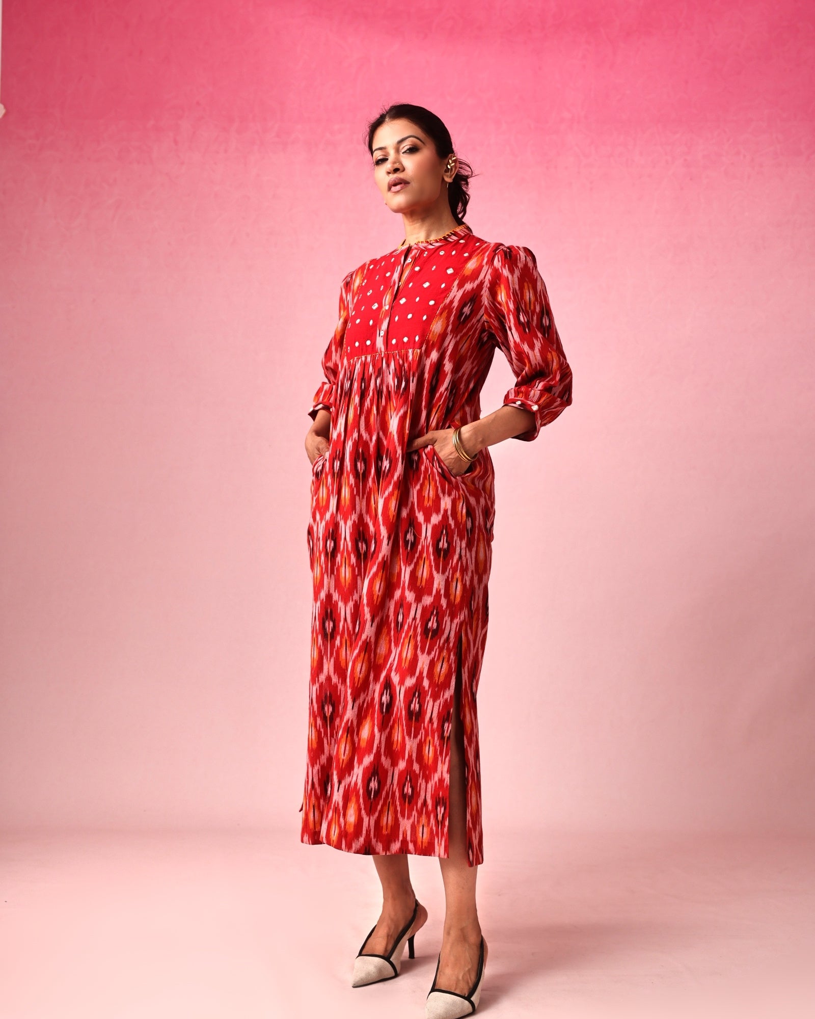 Bindu Ikkat Dress in Red by Lavira