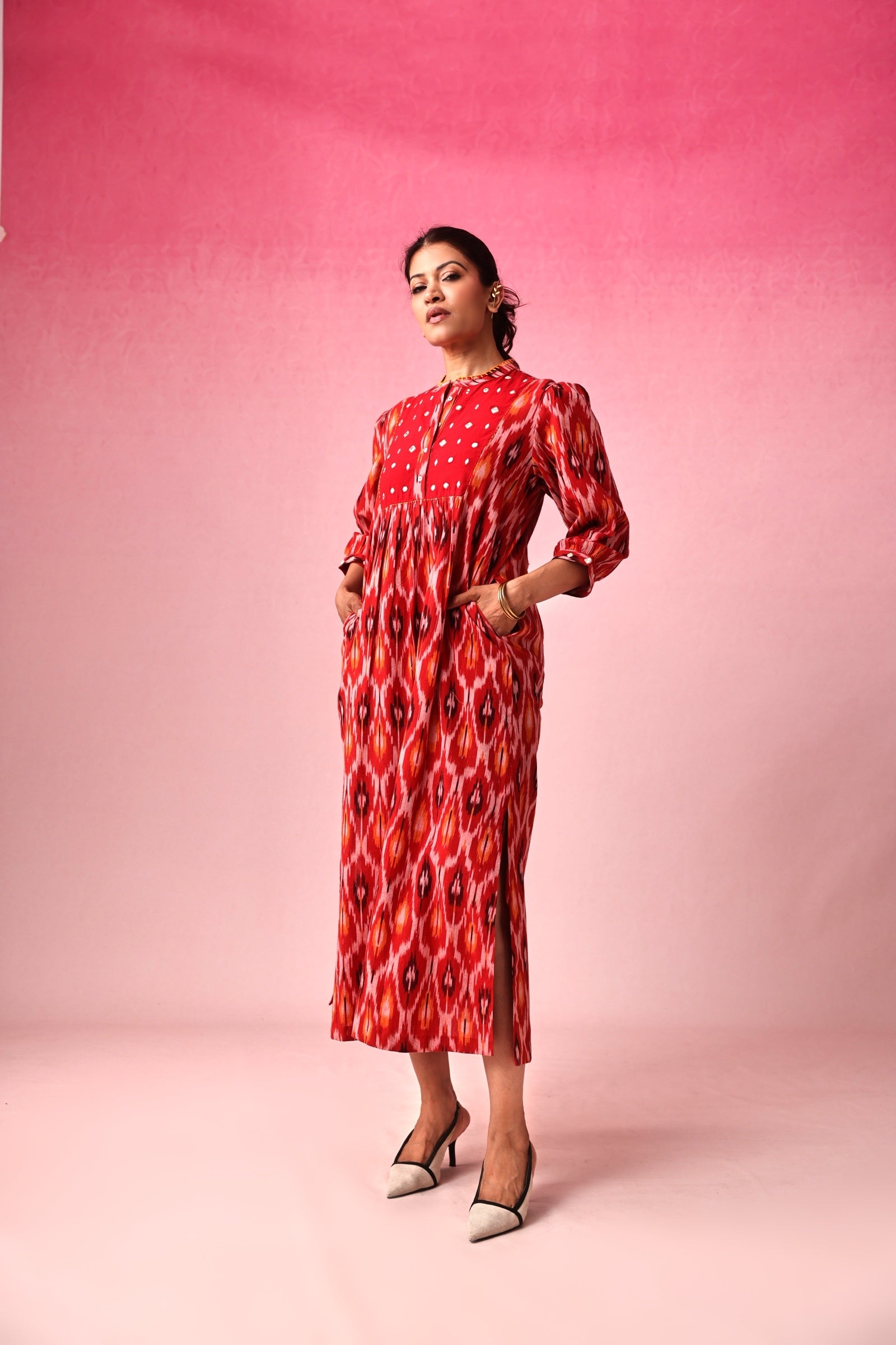 Bindu Ikkat Dress in Red by Lavira