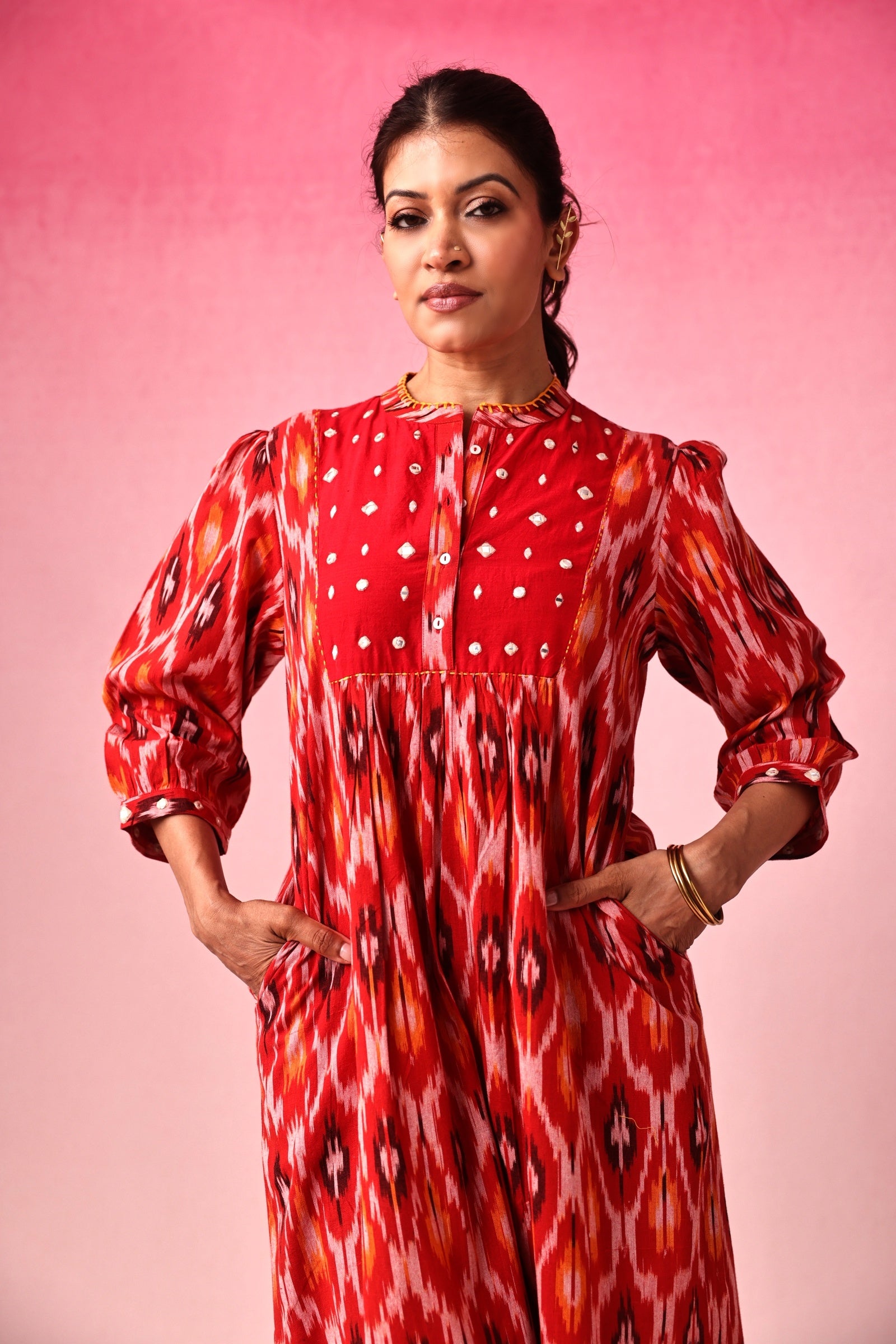 Bindu Ikkat Dress in Red by Lavira