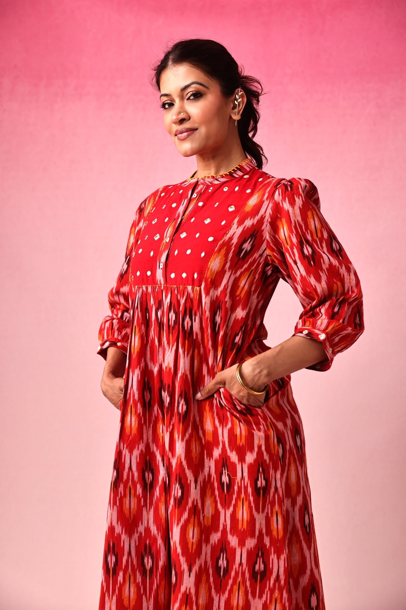Bindu Ikkat Dress in Red by Lavira