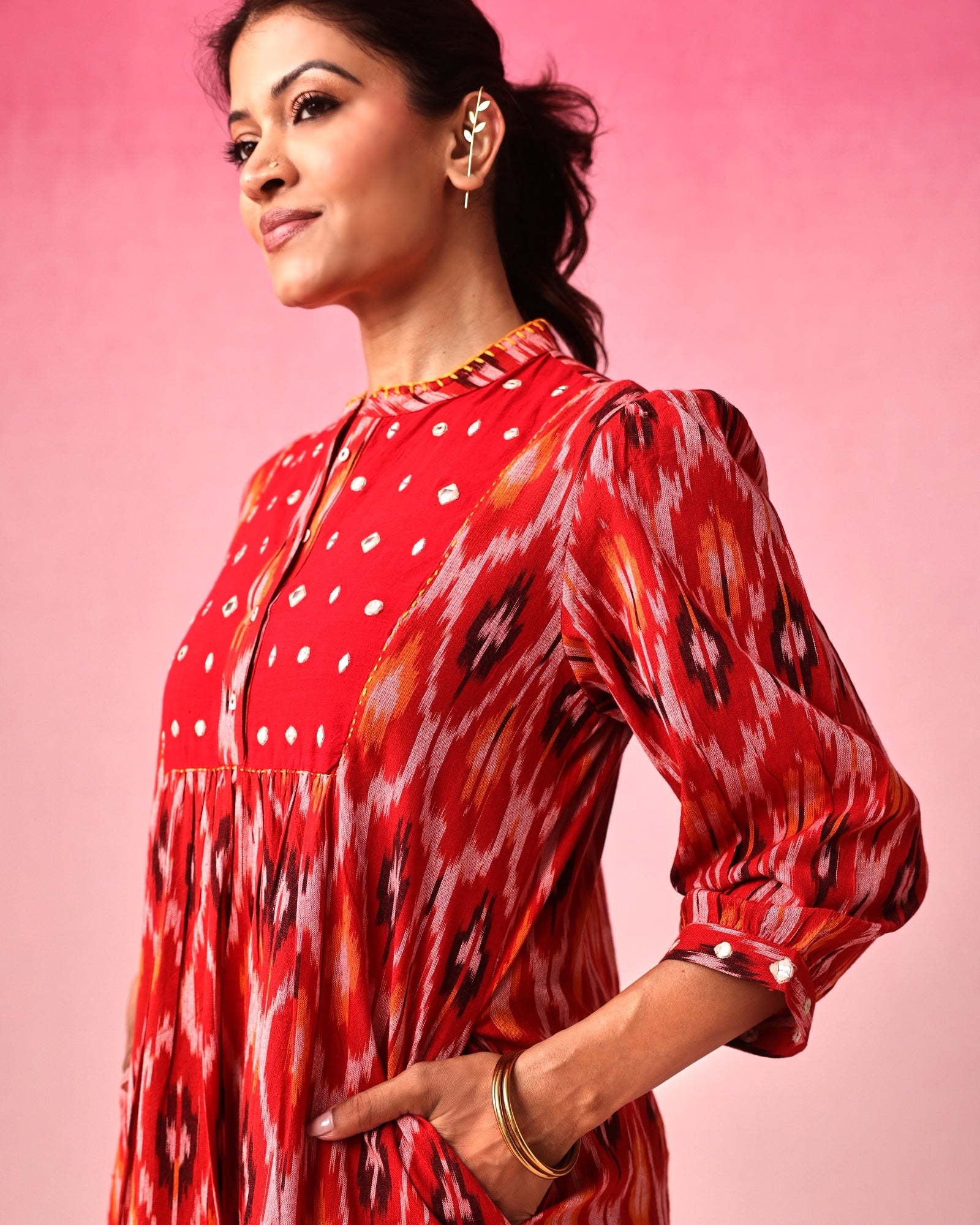 Bindu Ikkat Dress in Red by Lavira