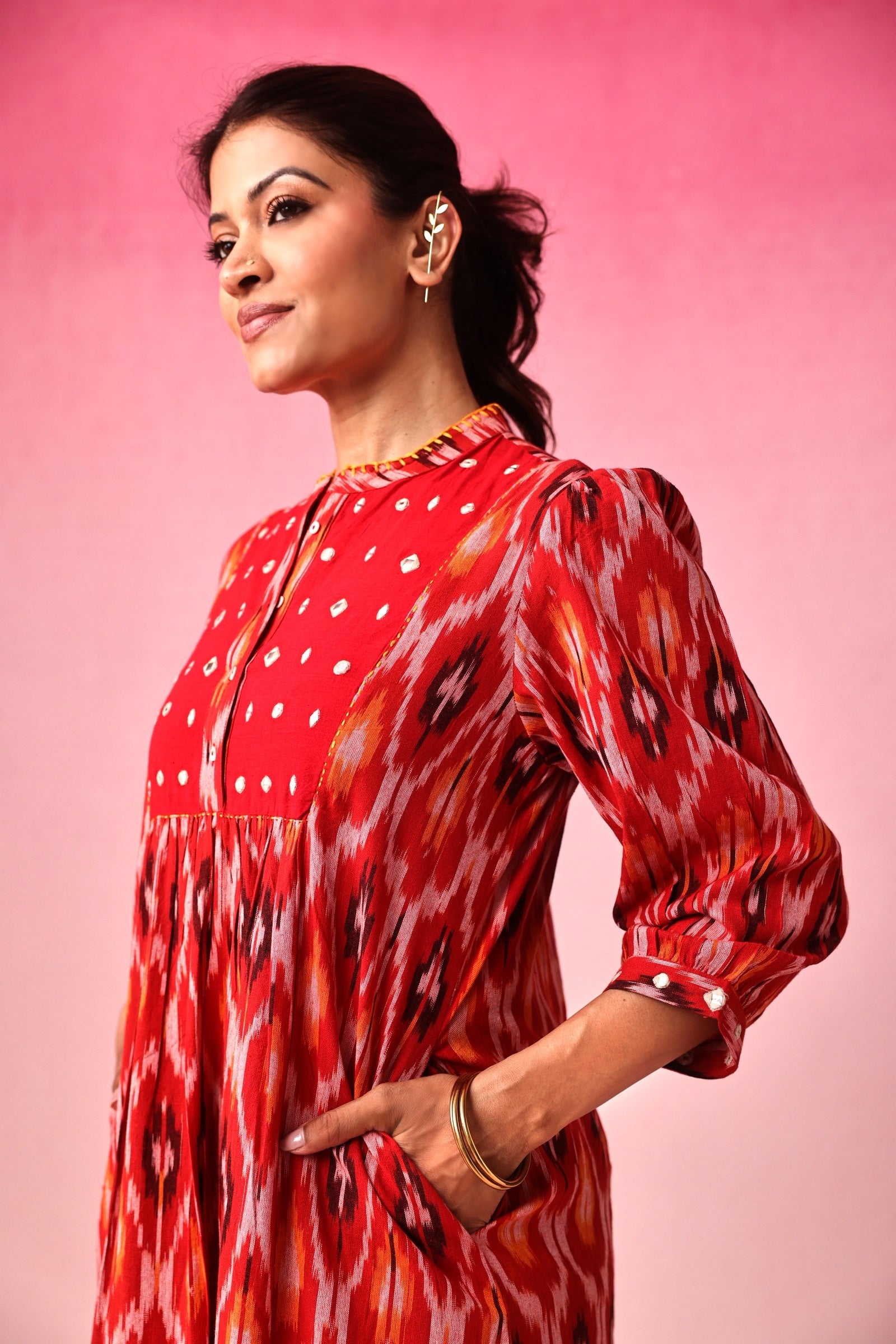 Bindu Ikkat Dress in Red by Lavira