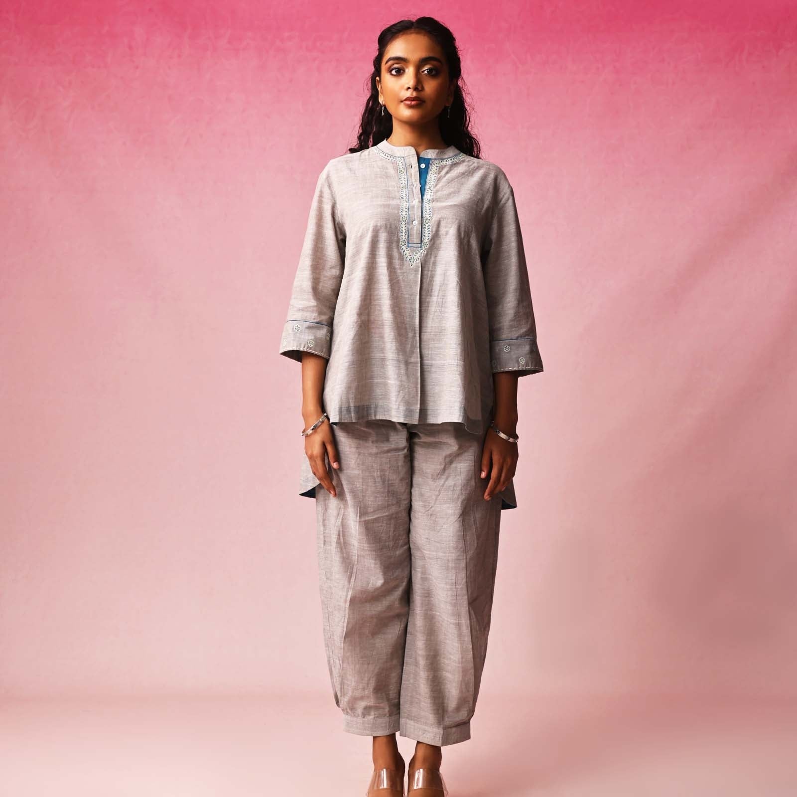 Dhara Mangalagiri Co-ord Set in Gray by Lavira