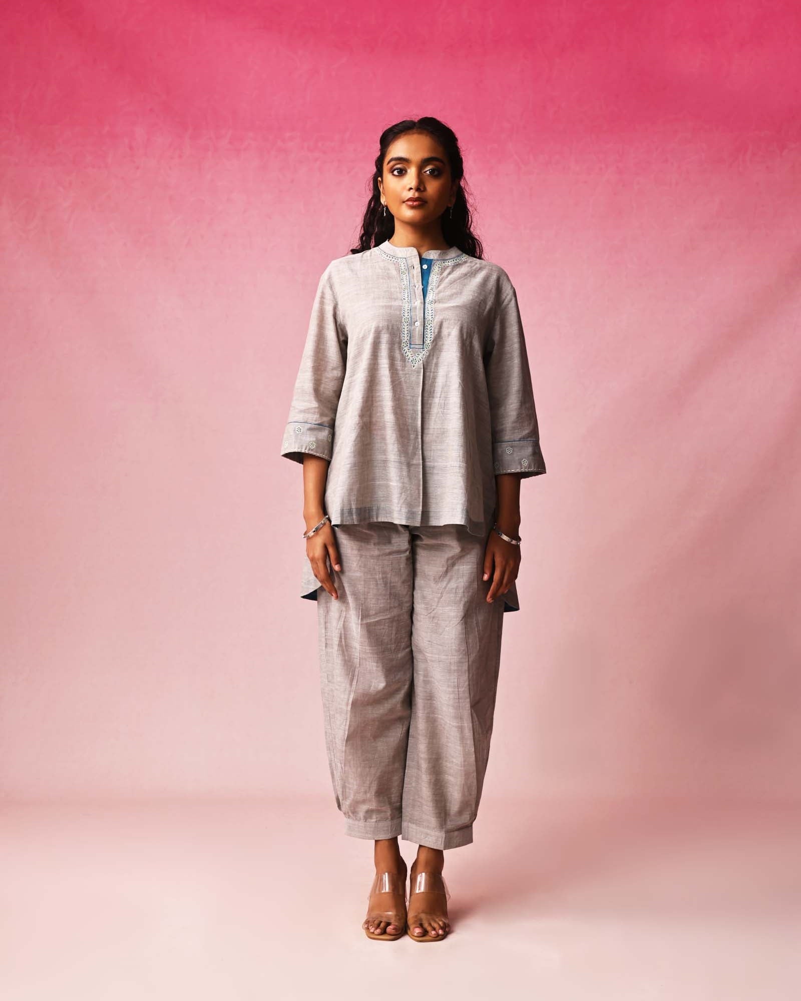 Dhara Mangalagiri Co-ord Set in Gray by Lavira