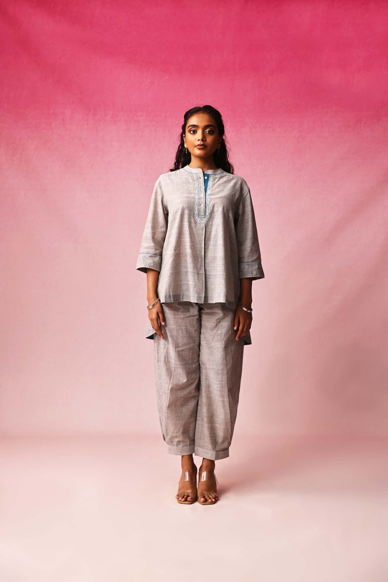Dhara Mangalagiri Co-ord Set in Gray by Lavira