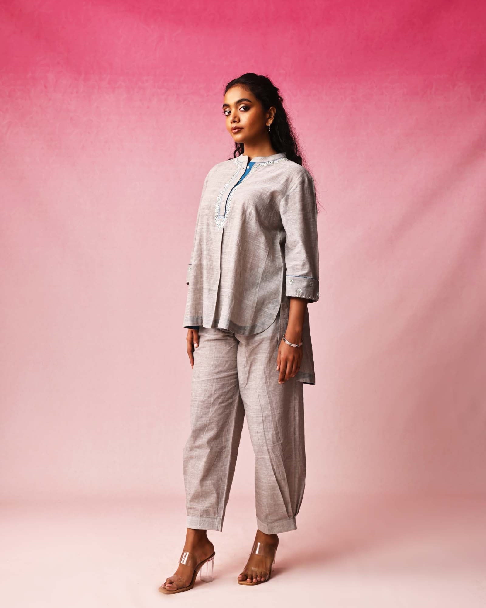 Dhara Mangalagiri Co-ord Set in Gray by Lavira