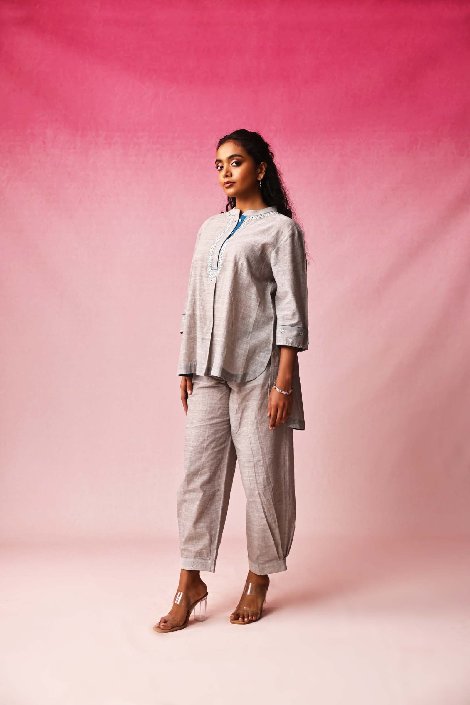 Dhara Mangalagiri Co-ord Set in Gray by Lavira