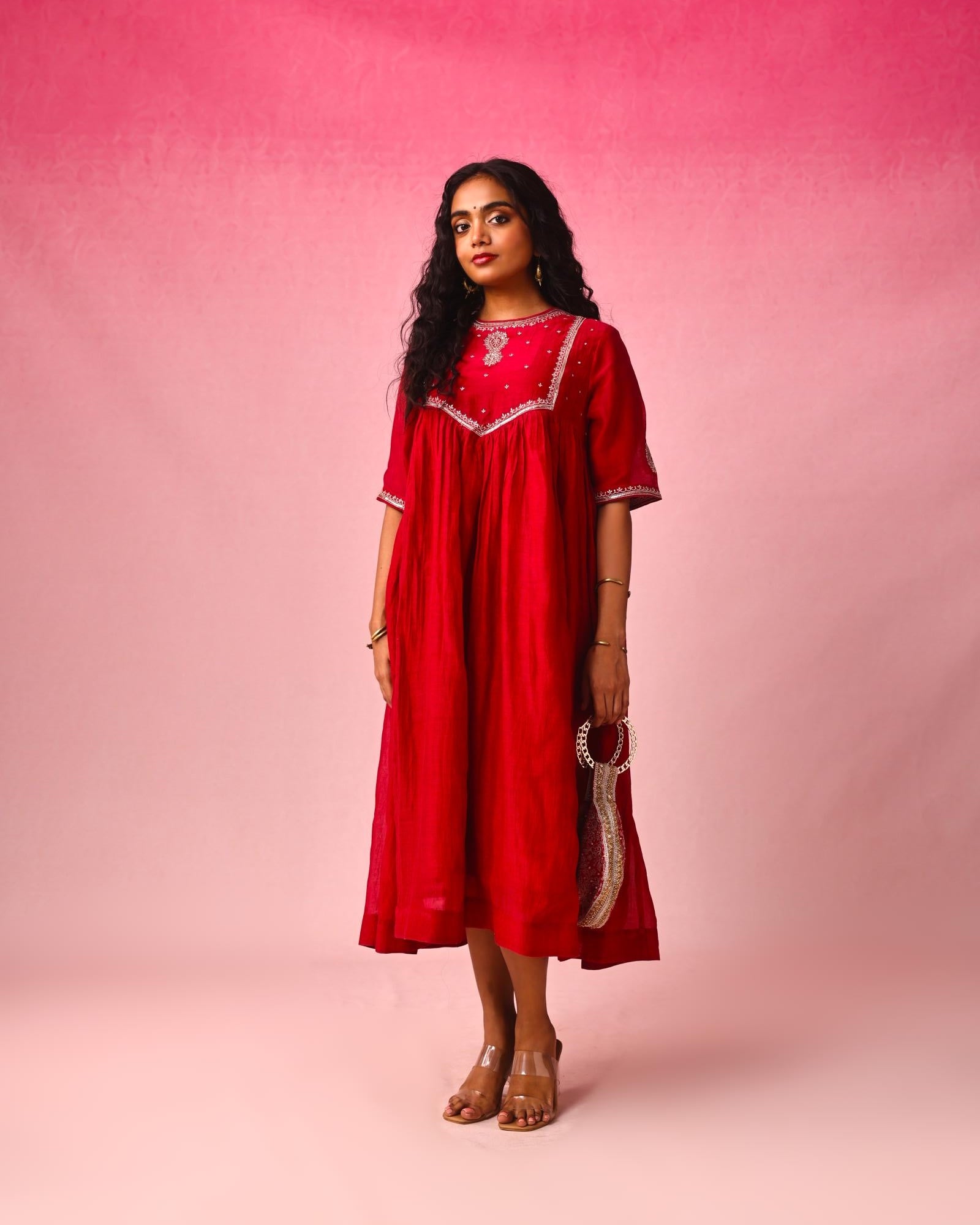 Gulnar Chanderi Kurta in Red by Lavira