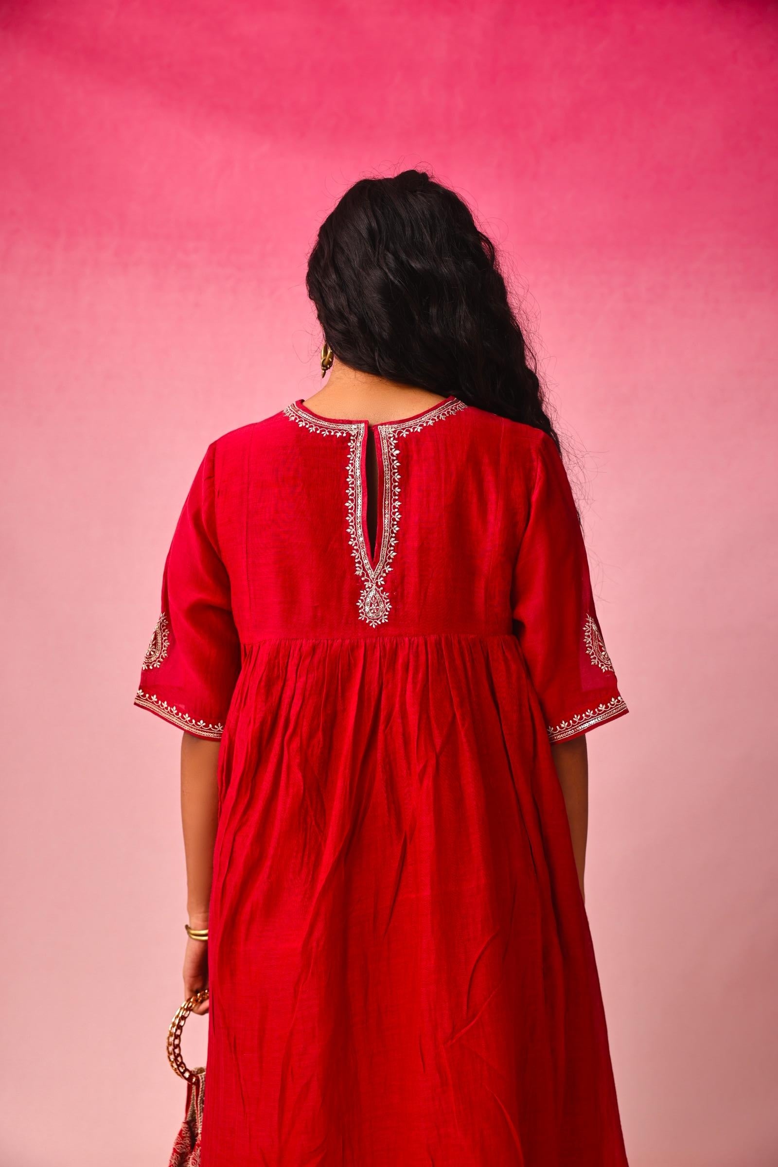 Gulnar Chanderi Kurta in Red by Lavira