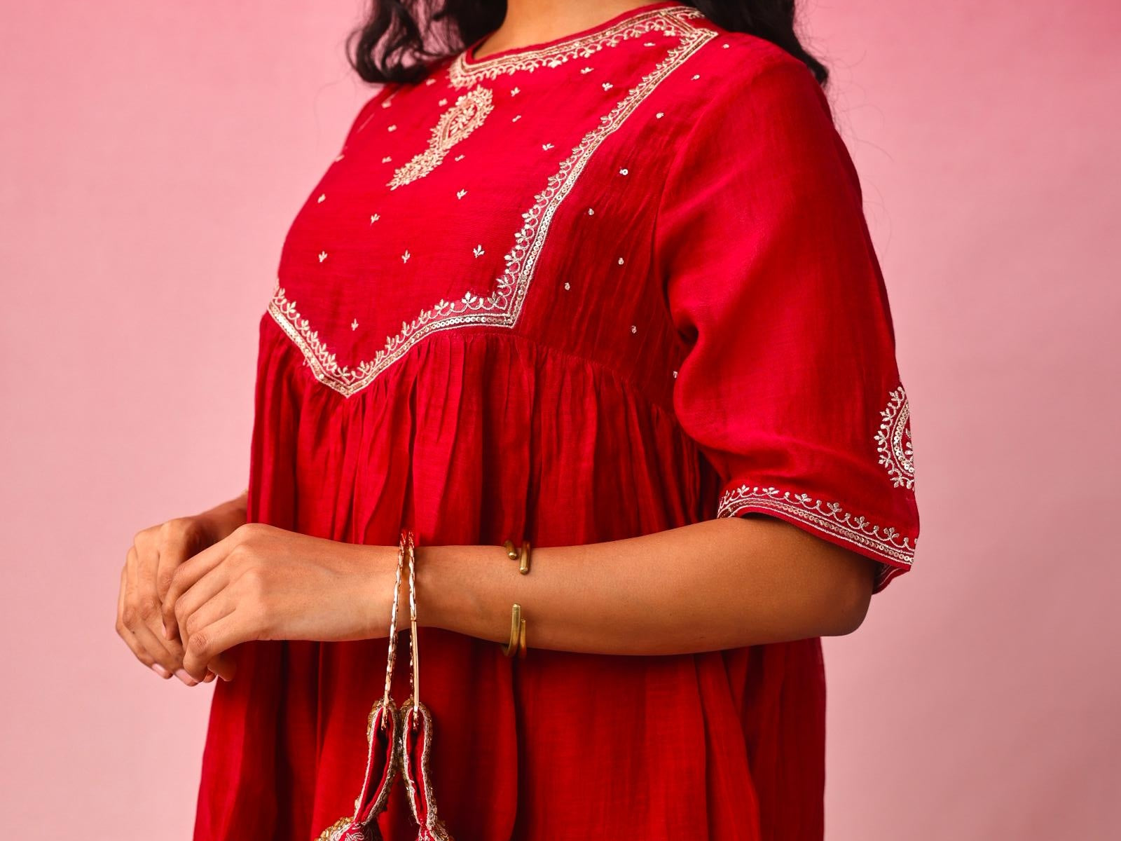 Gulnar Chanderi Kurta in Red by Lavira