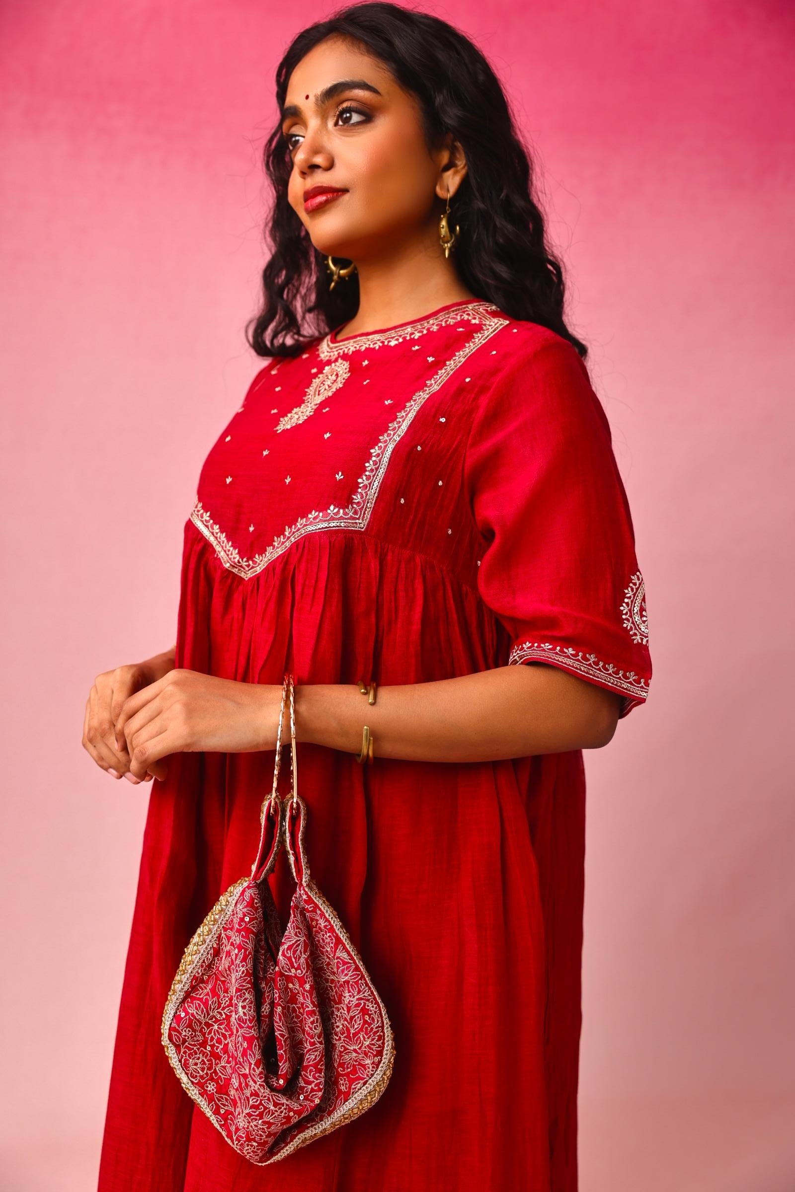 Gulnar Chanderi Kurta in Red by Lavira