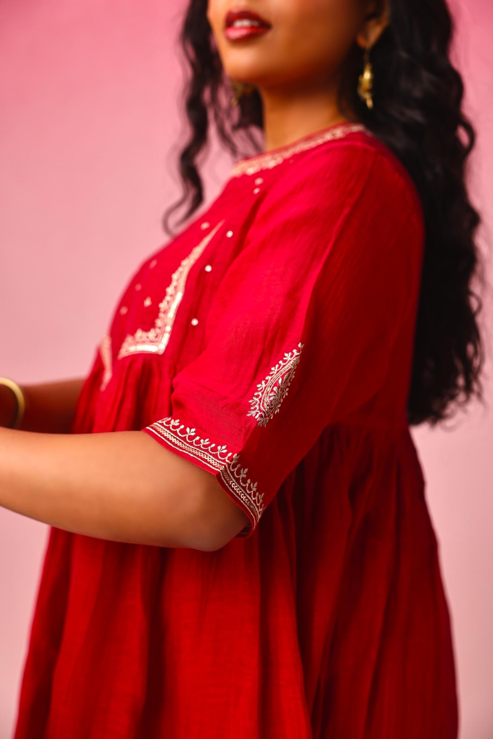 Gulnar Chanderi Kurta in Red by Lavira