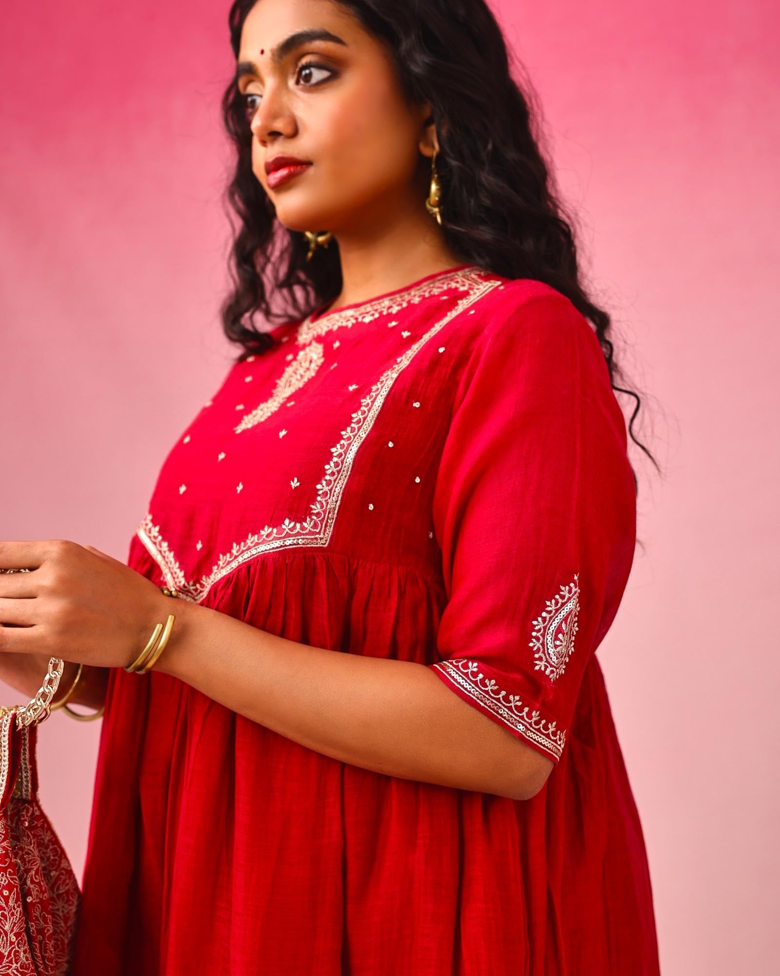 Gulnar Chanderi Kurta in Red by Lavira