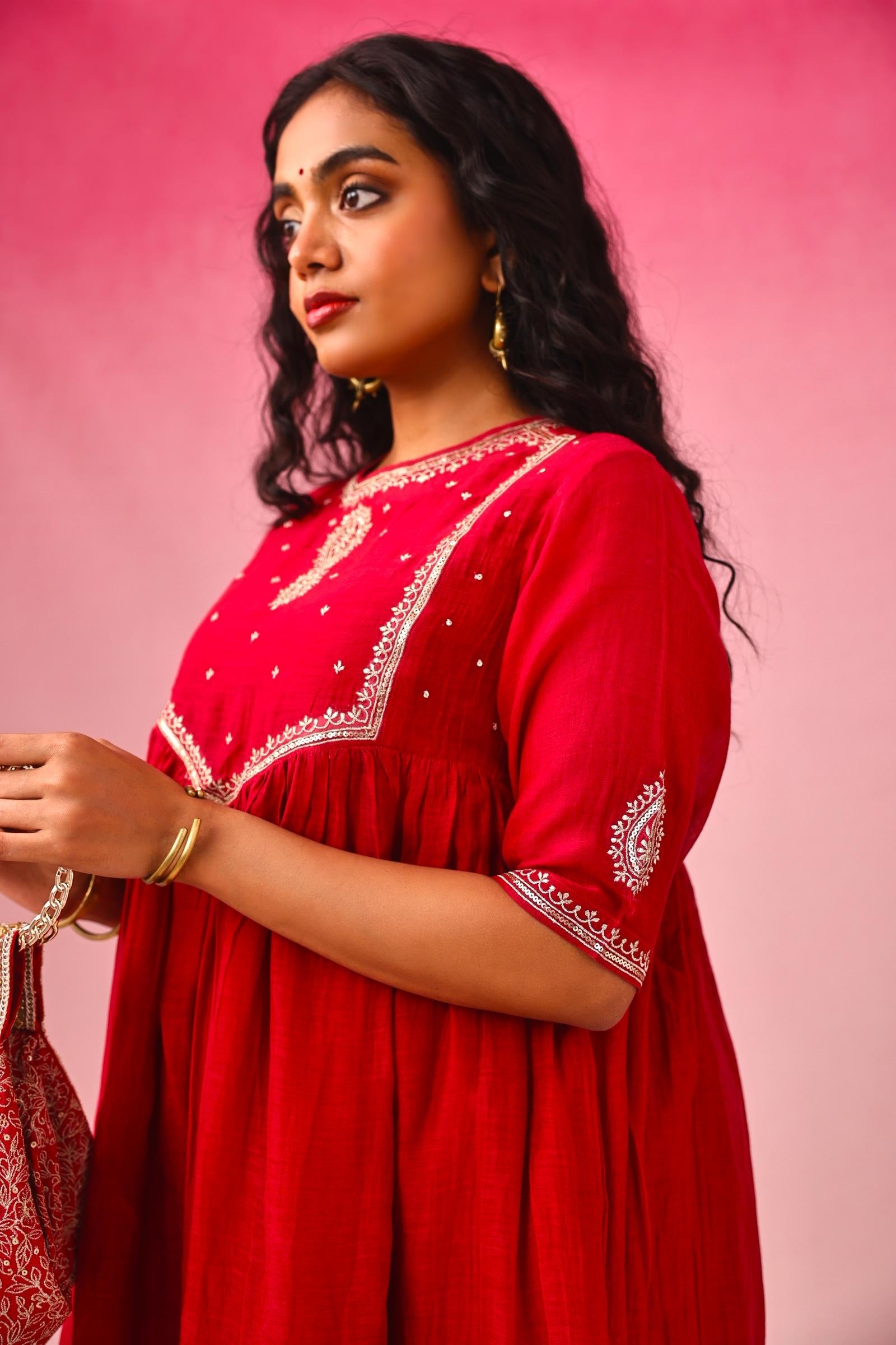 Gulnar Chanderi Kurta in Red by Lavira