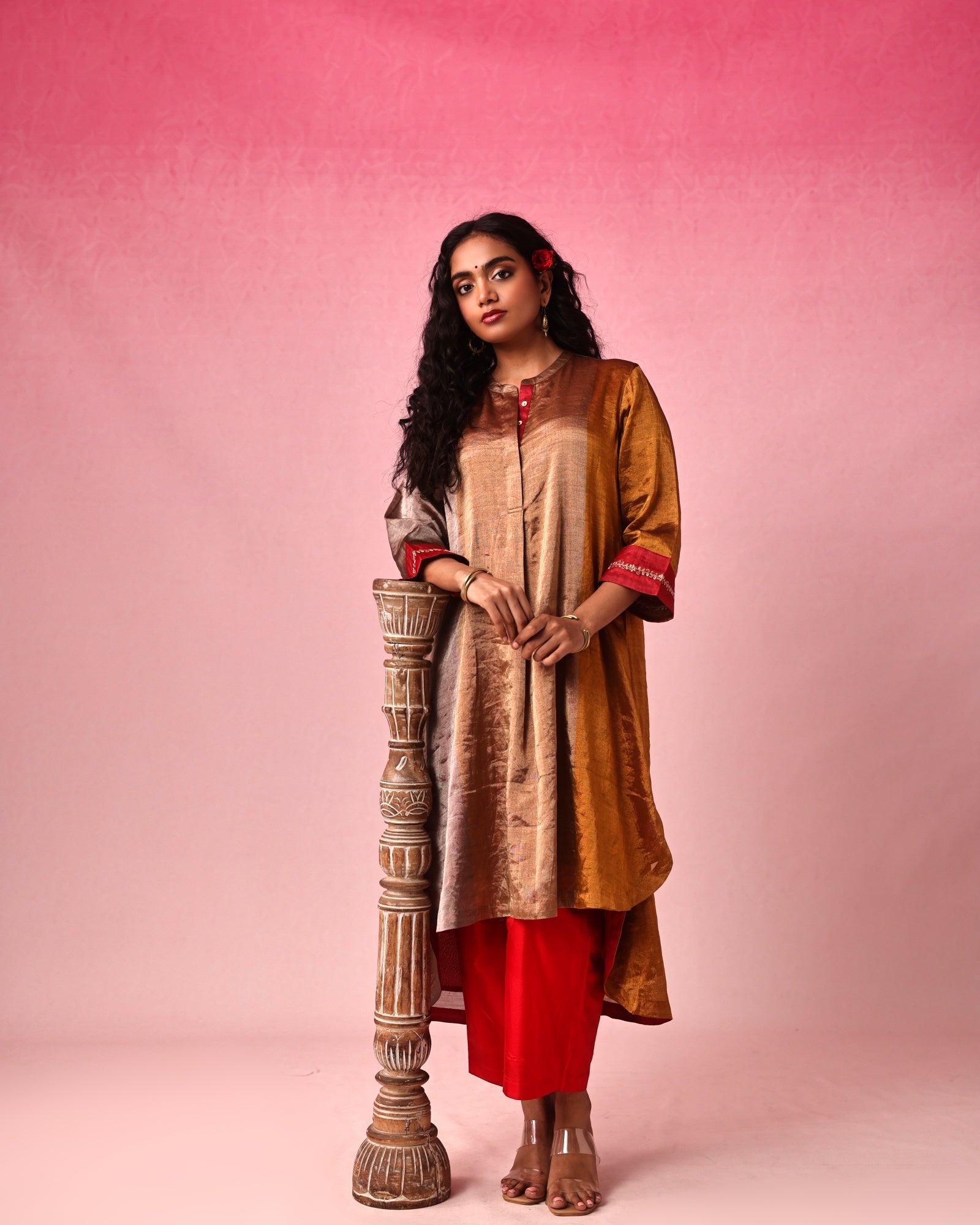 Kanaka Zari Tissue Kurta Set in Gold by Lavira