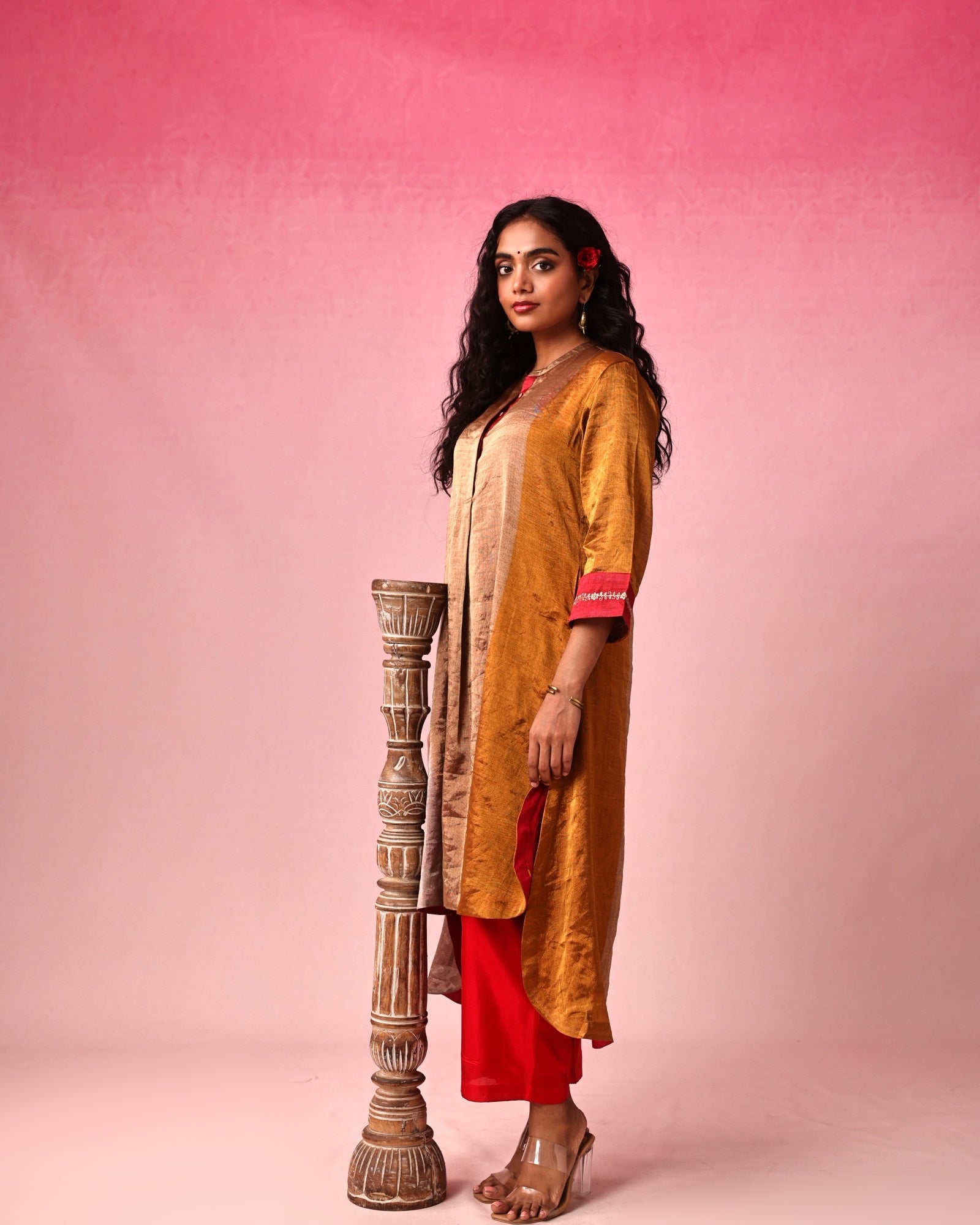 Kanaka Zari Tissue Kurta Set in Gold by Lavira
