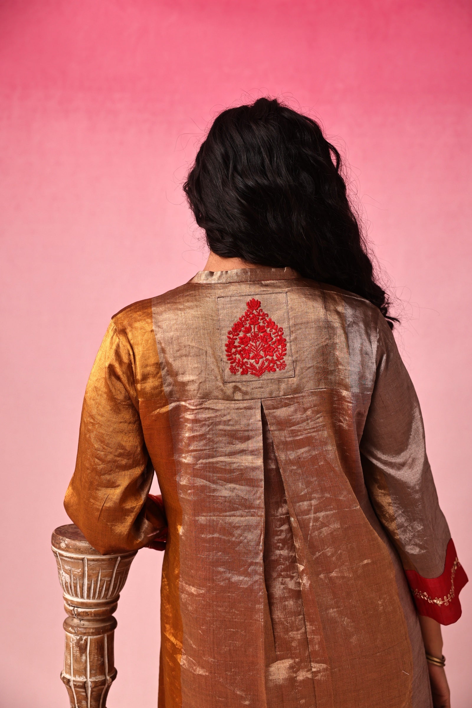 Kanaka Zari Tissue Kurta Set in Gold by Lavira