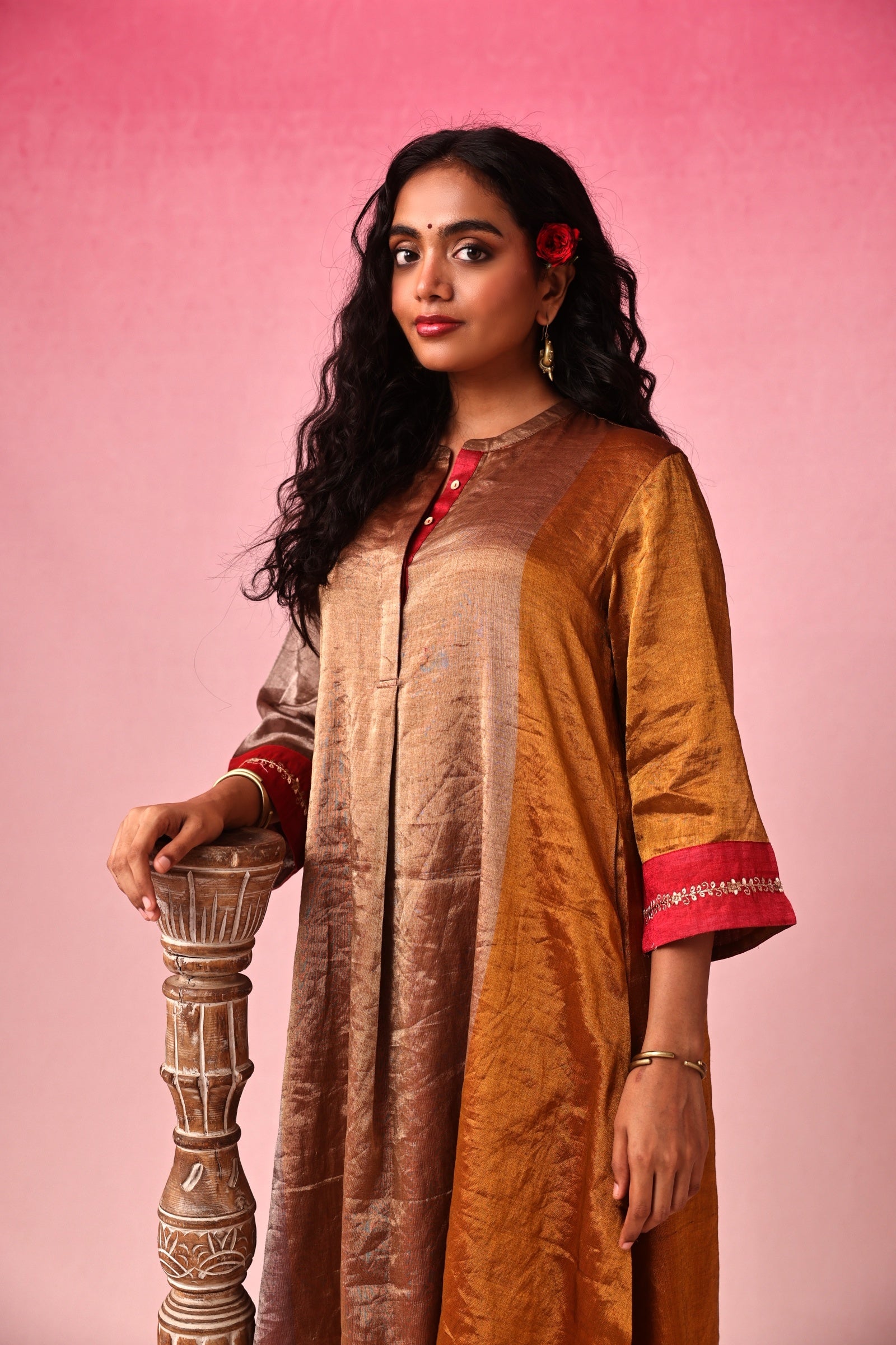 Kanaka Zari Tissue Kurta Set in Gold by Lavira