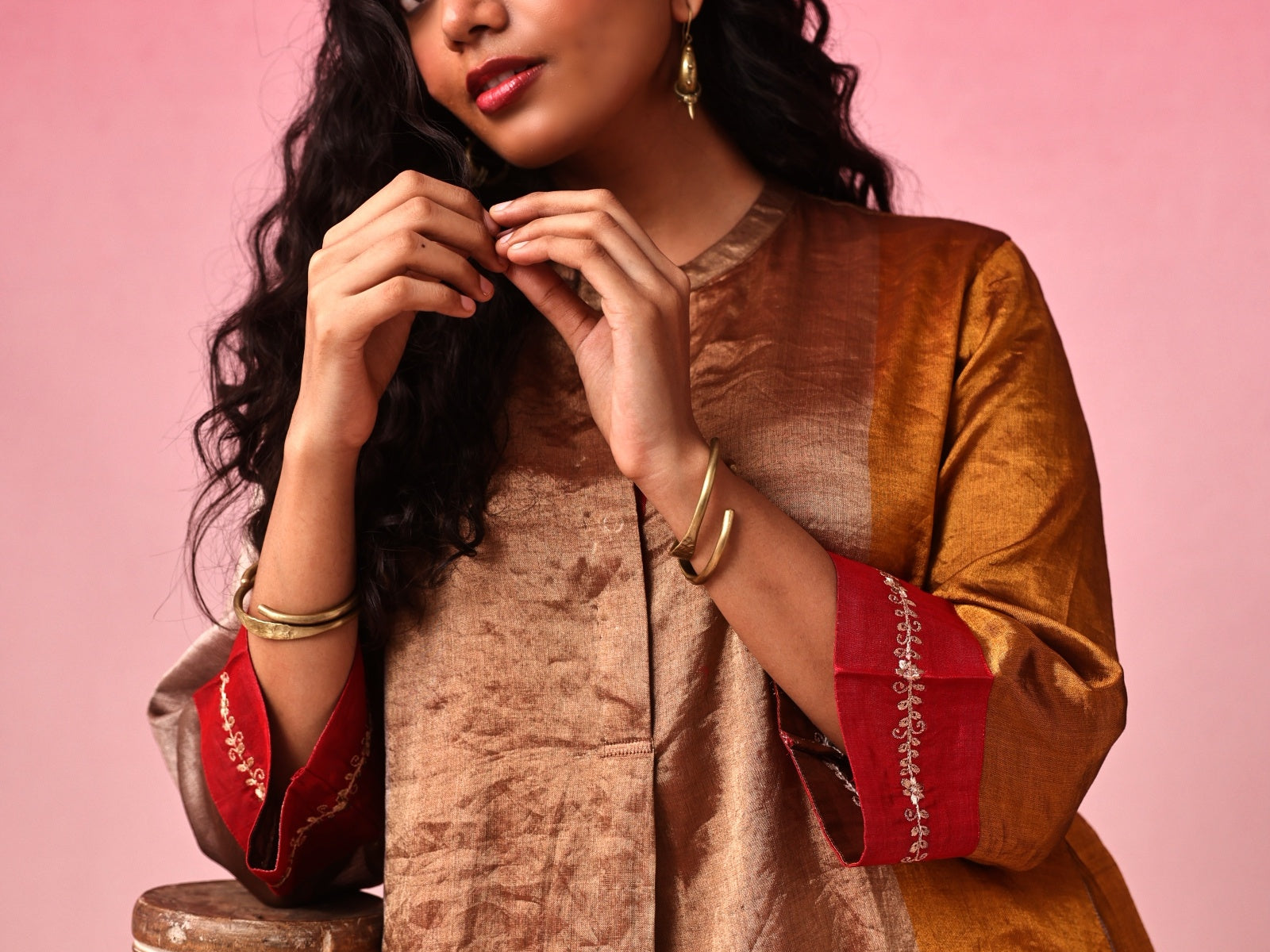 Kanaka Zari Tissue Kurta Set in Gold by Lavira