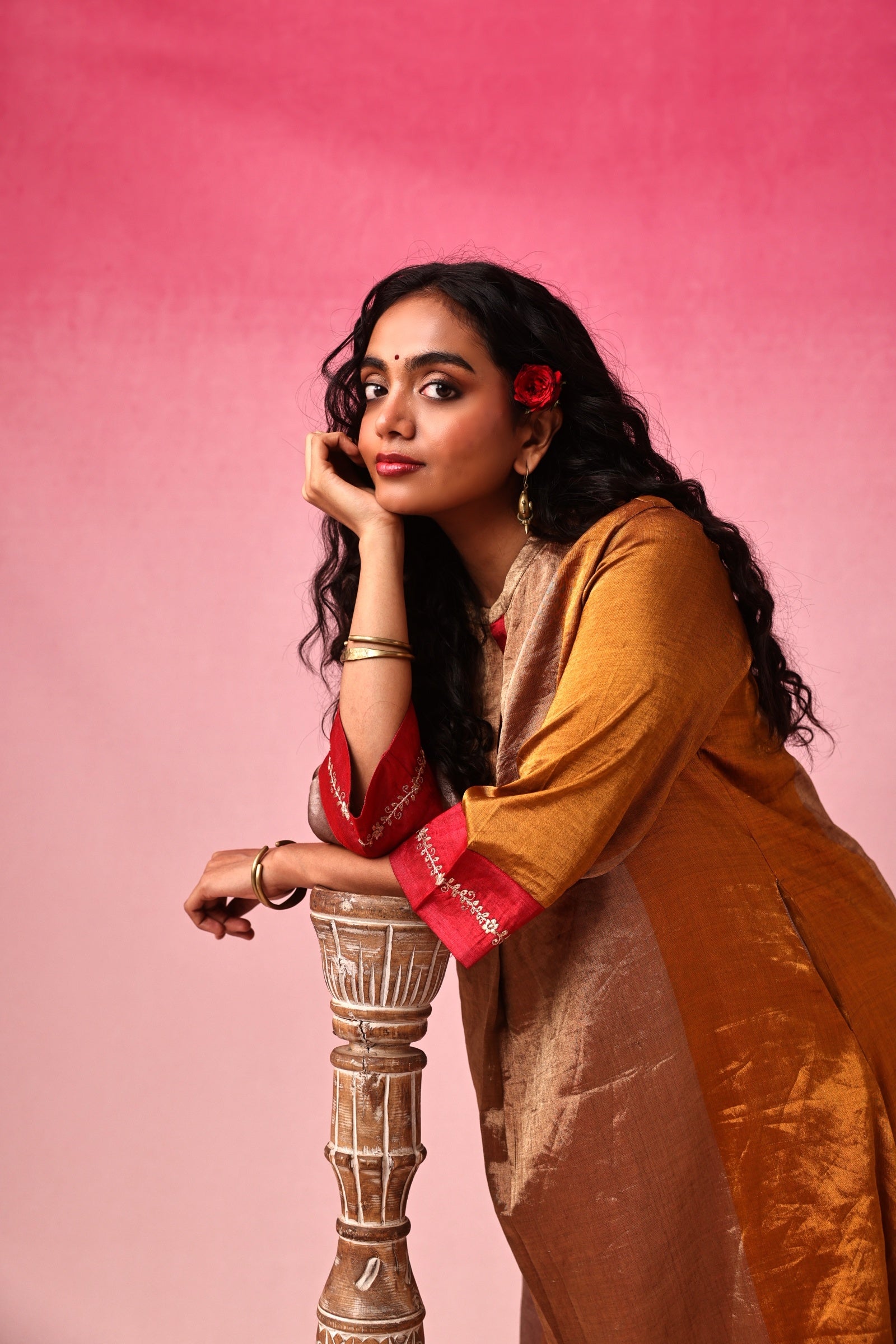 Kanaka Zari Tissue Kurta Set in Gold by Lavira