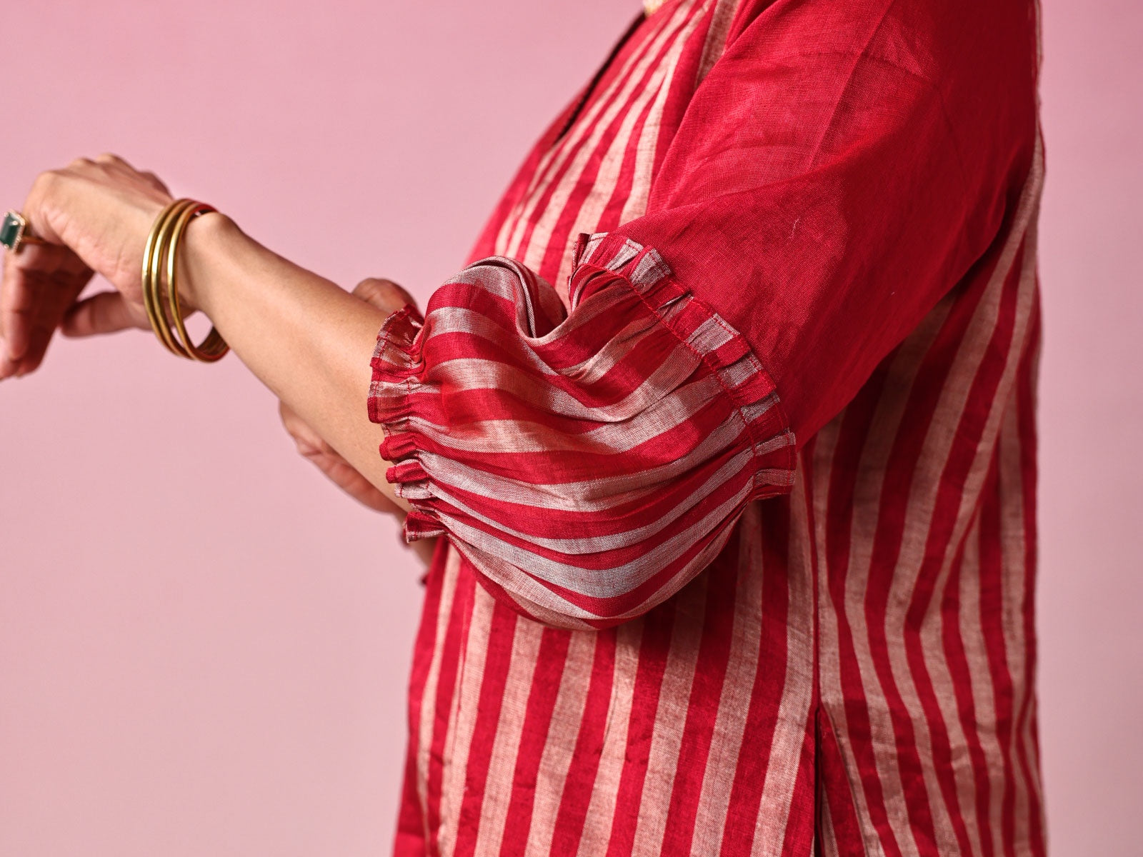Lalita Zari Tissue Kurta Set in Red by Lavira
