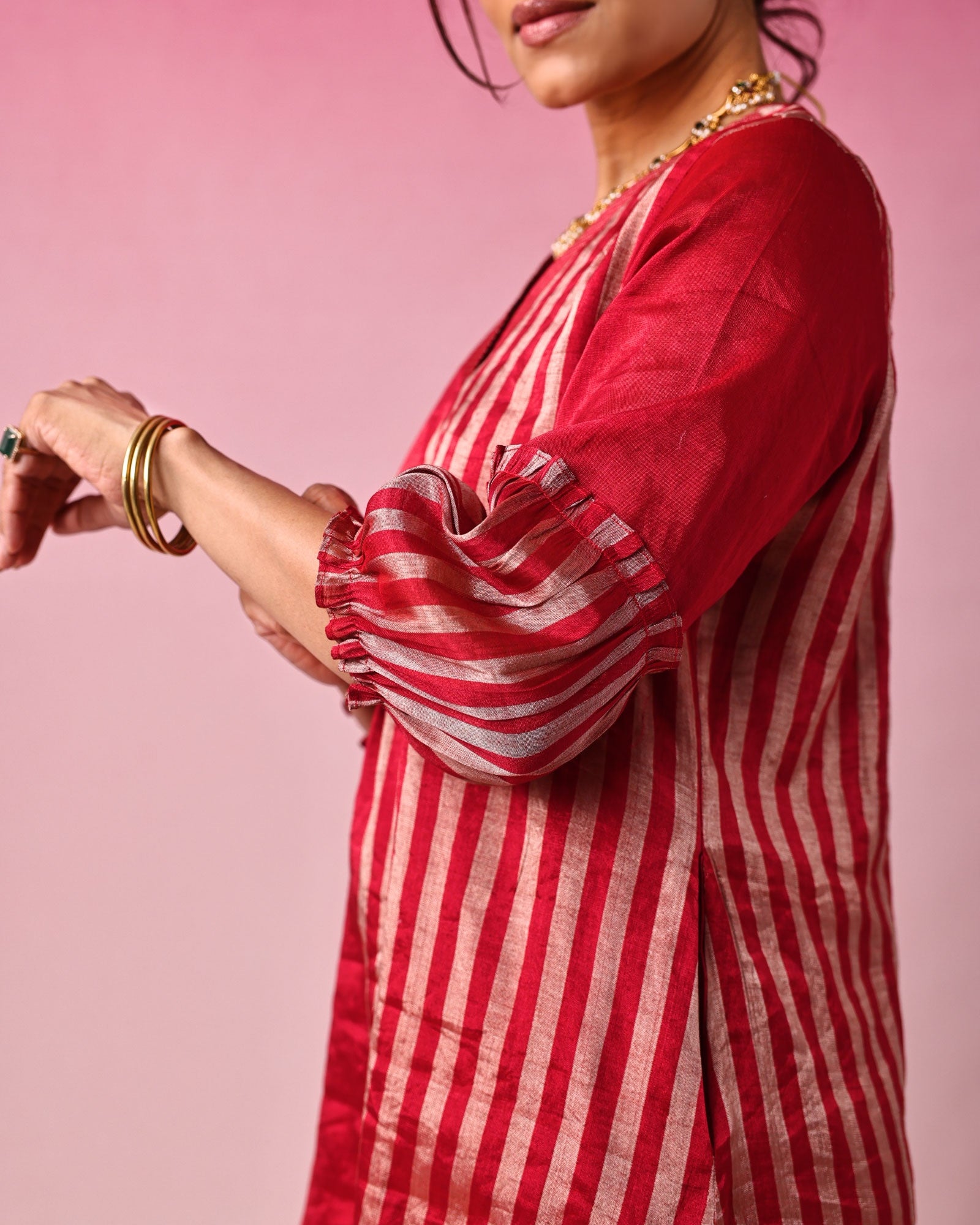 Lalita Zari Tissue Kurta Set in Red by Lavira