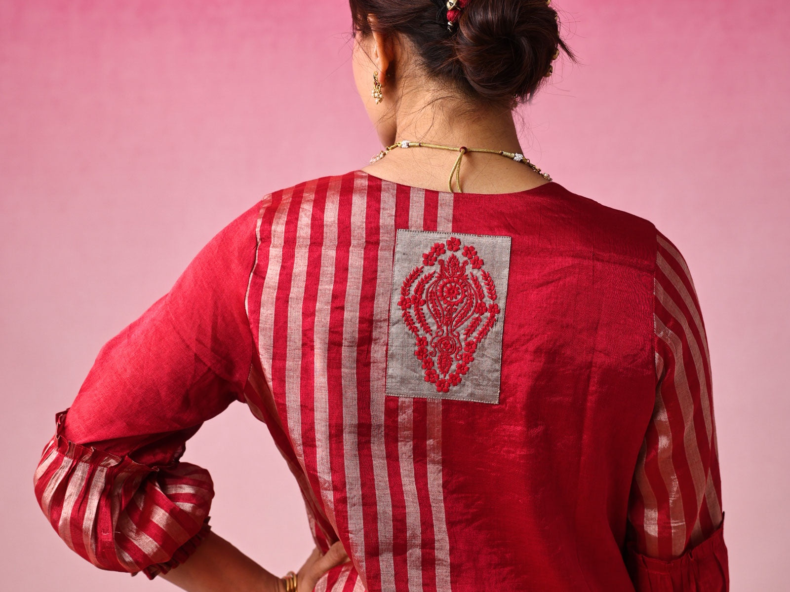 Lalita Zari Tissue Kurta Set in Red by Lavira