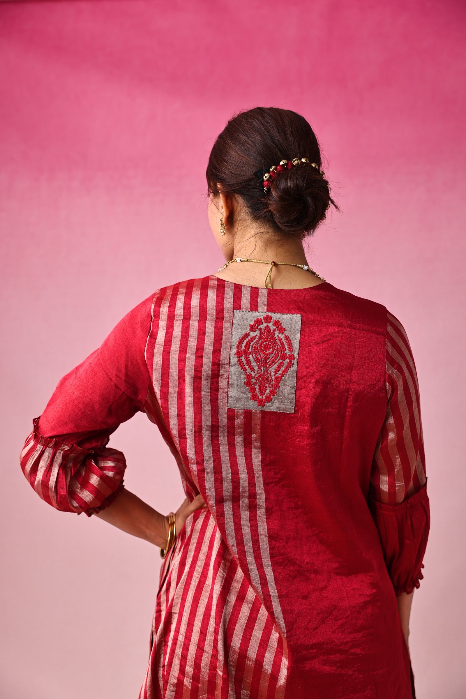 Lalita Zari Tissue Kurta Set in Red by Lavira