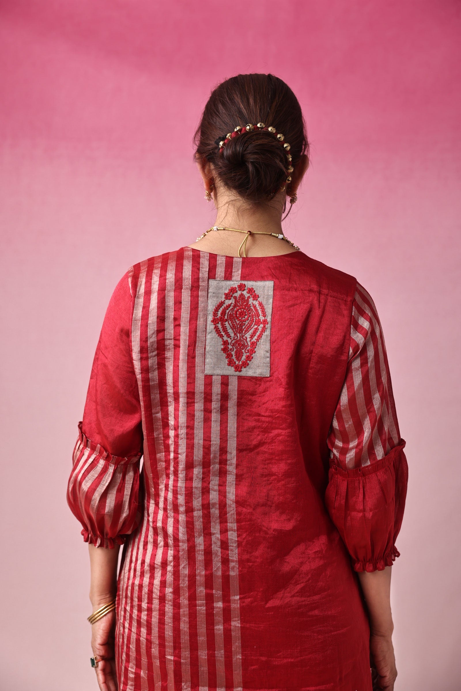 Lalita Zari Tissue Kurta Set in Red by Lavira