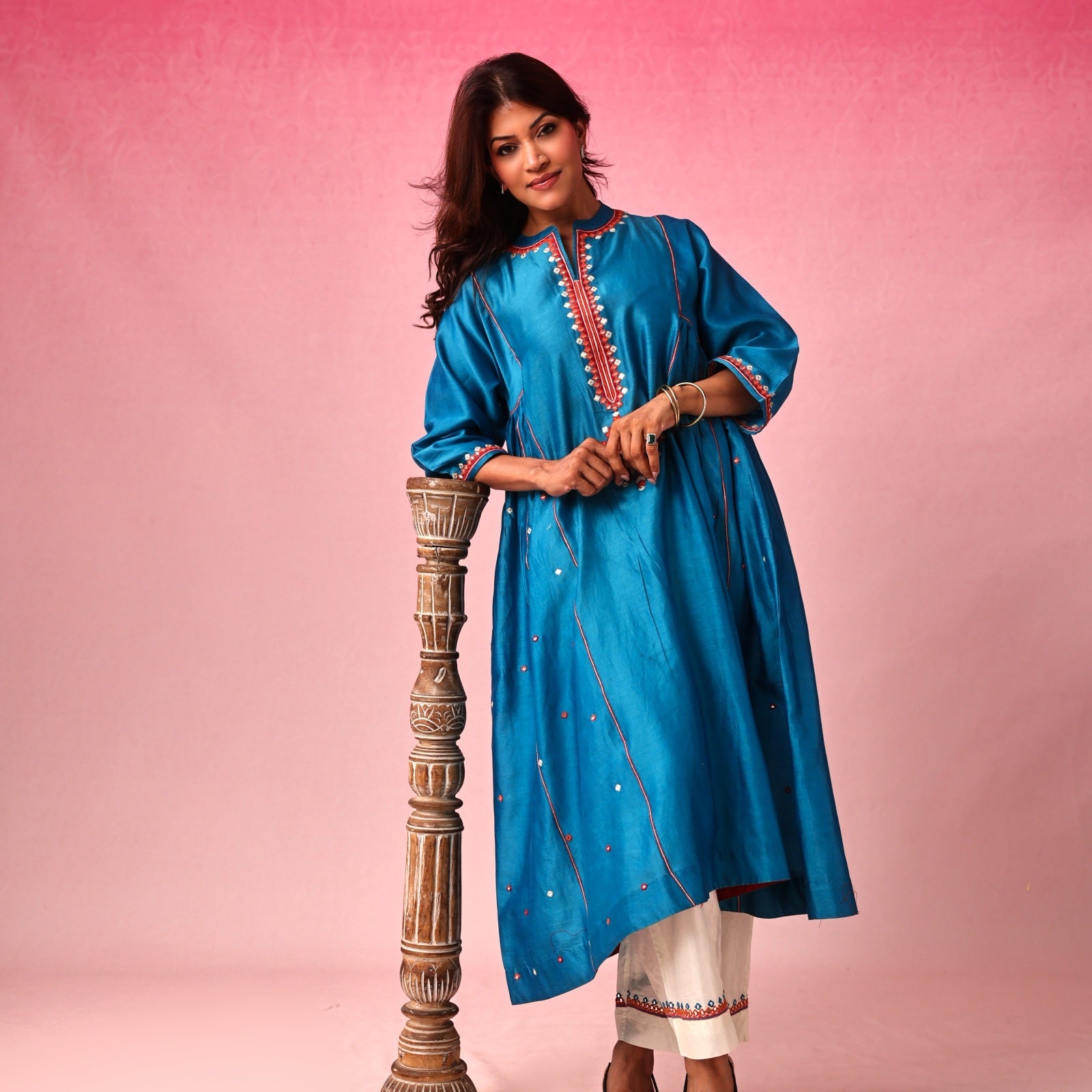 Mandala Chanderi Dress in Blue by Lavira