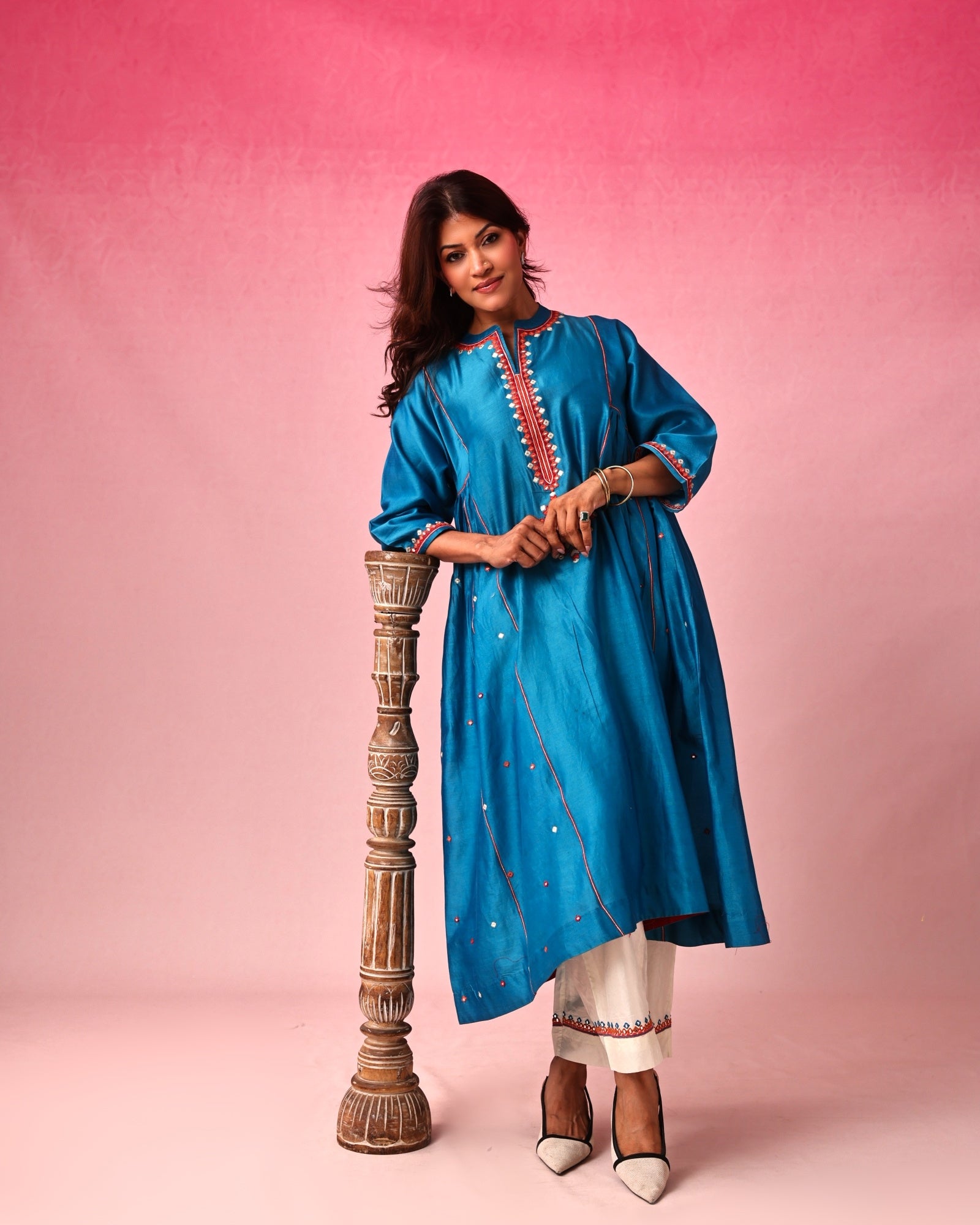 Mandala Chanderi Dress in Blue by Lavira