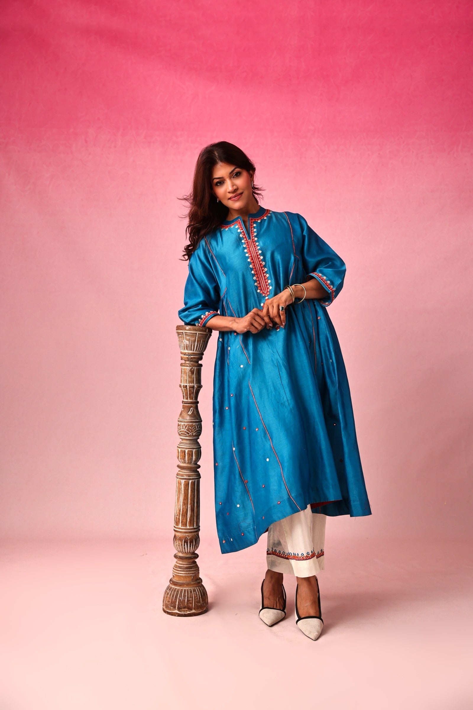 Mandala Chanderi Dress in Blue by Lavira