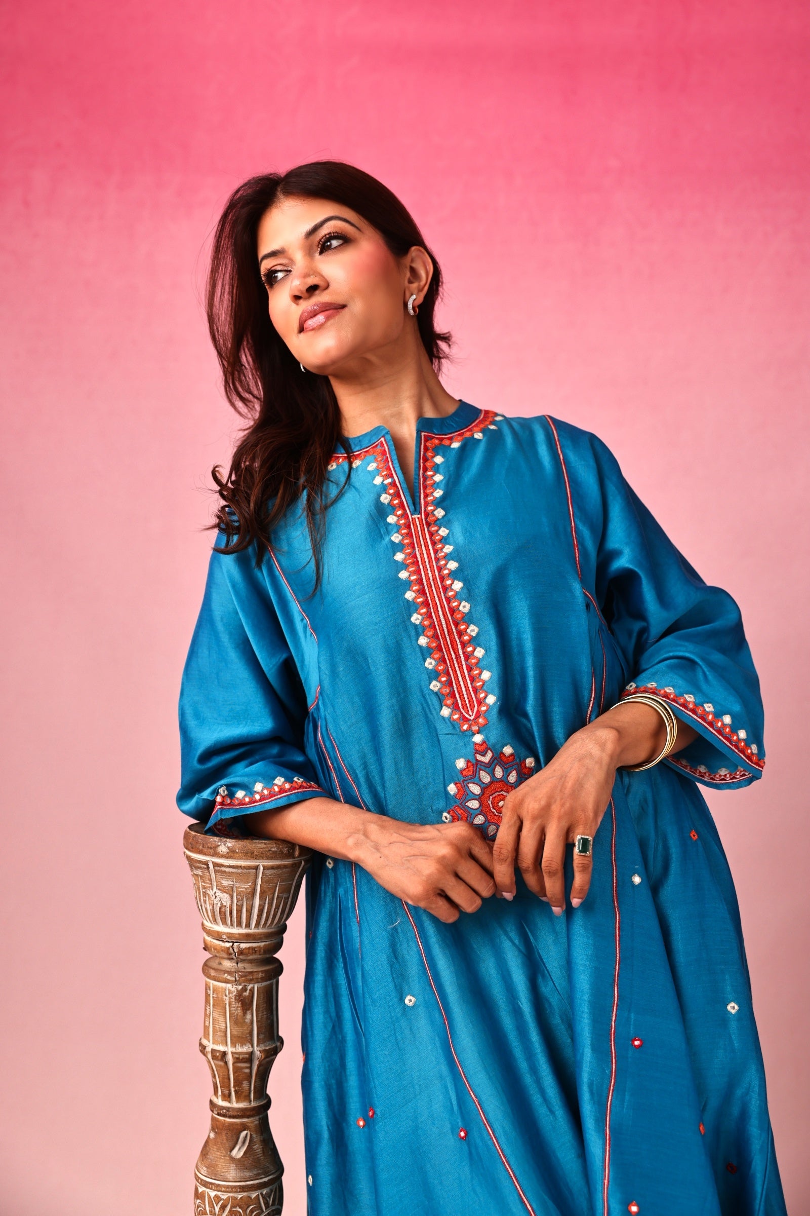 Mandala Chanderi Dress in Blue by Lavira