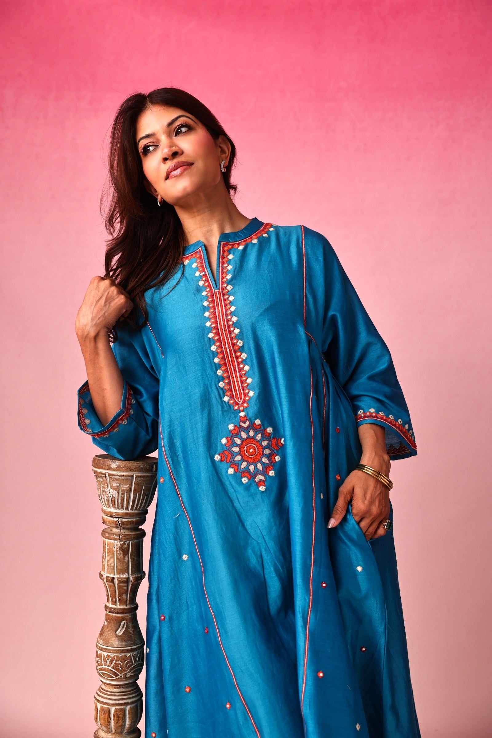 Mandala Chanderi Dress in Blue by Lavira