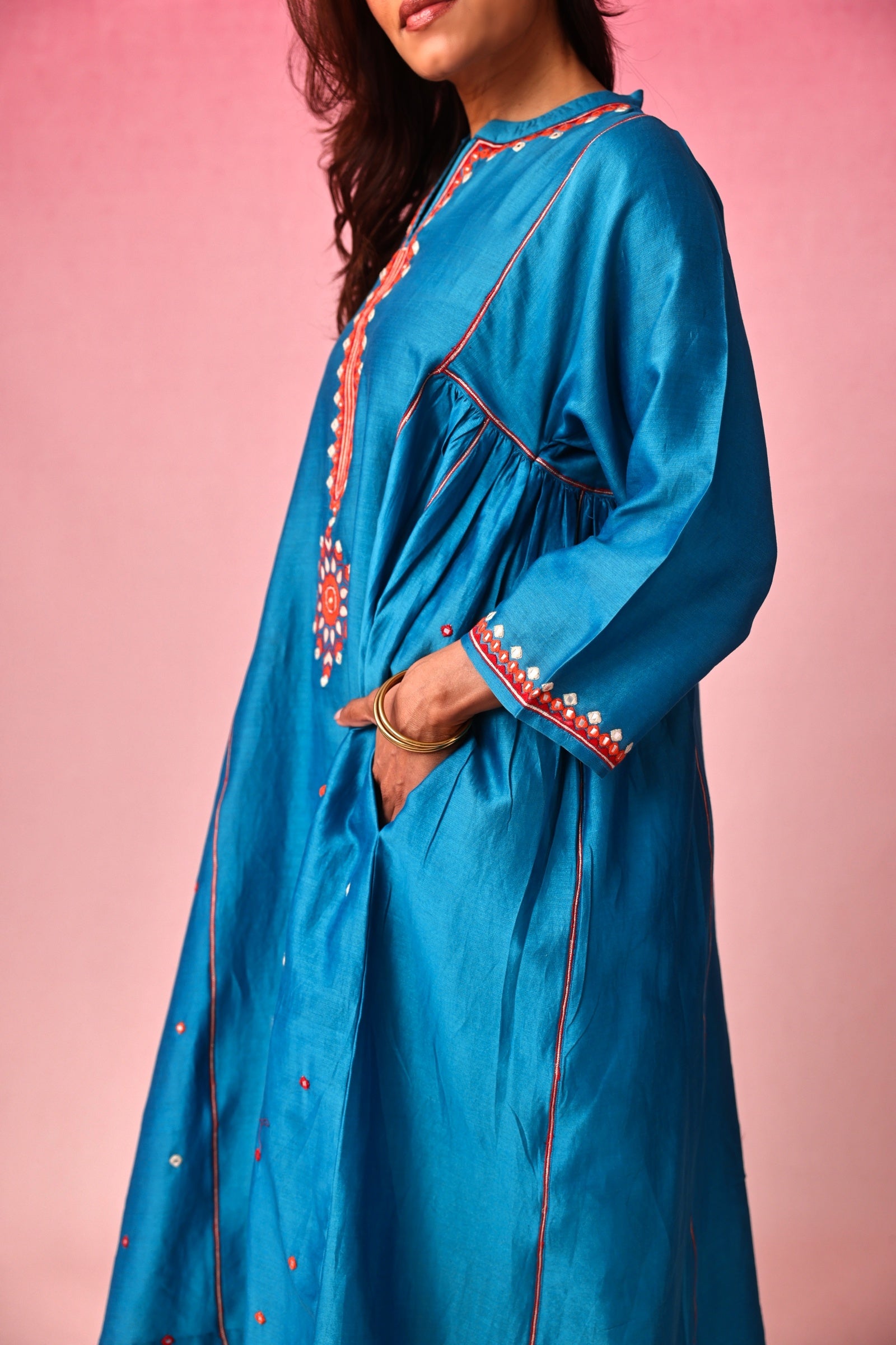 Mandala Chanderi Dress in Blue by Lavira