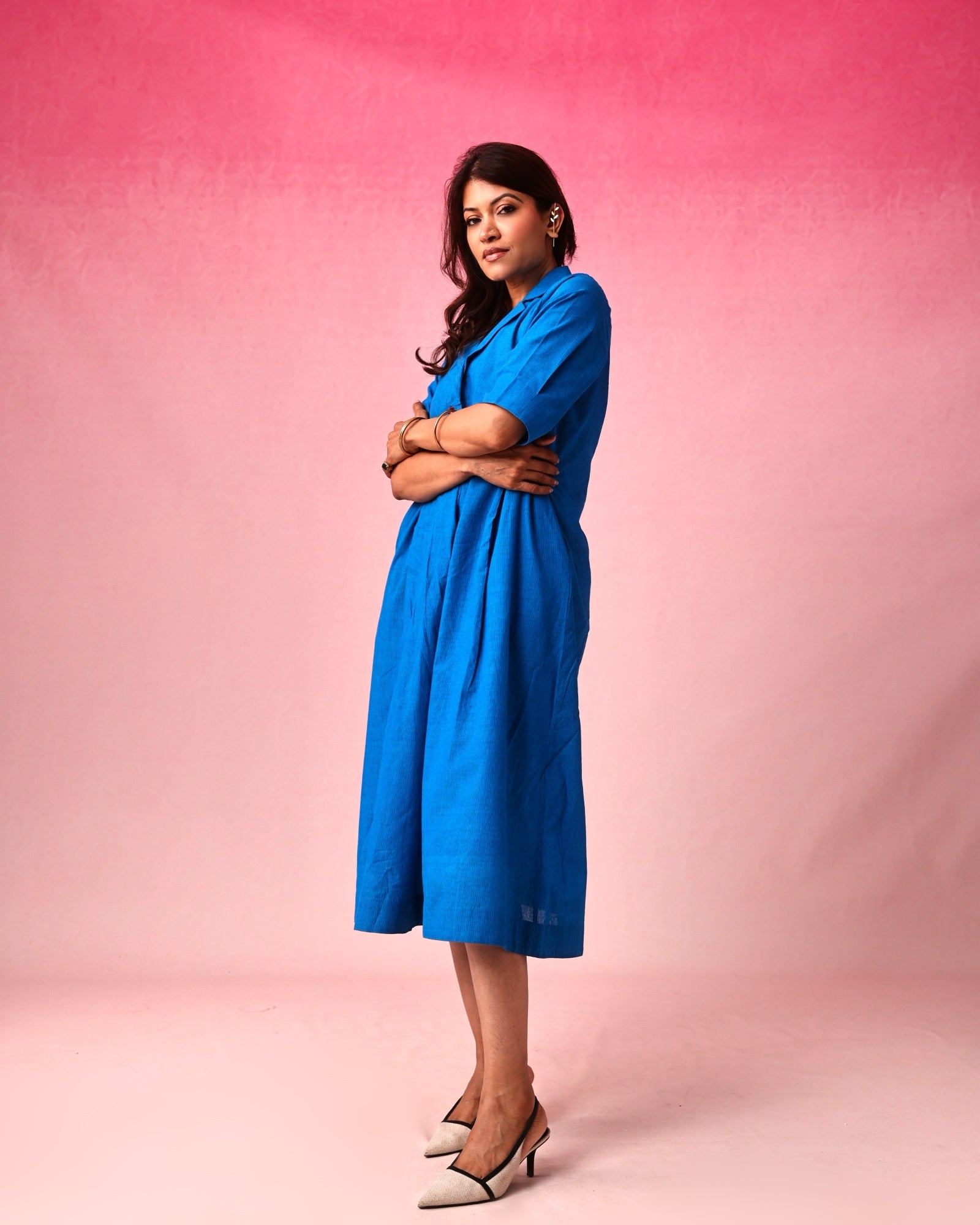 Manorama Cotton Dobby Dress in Blue by Lavira